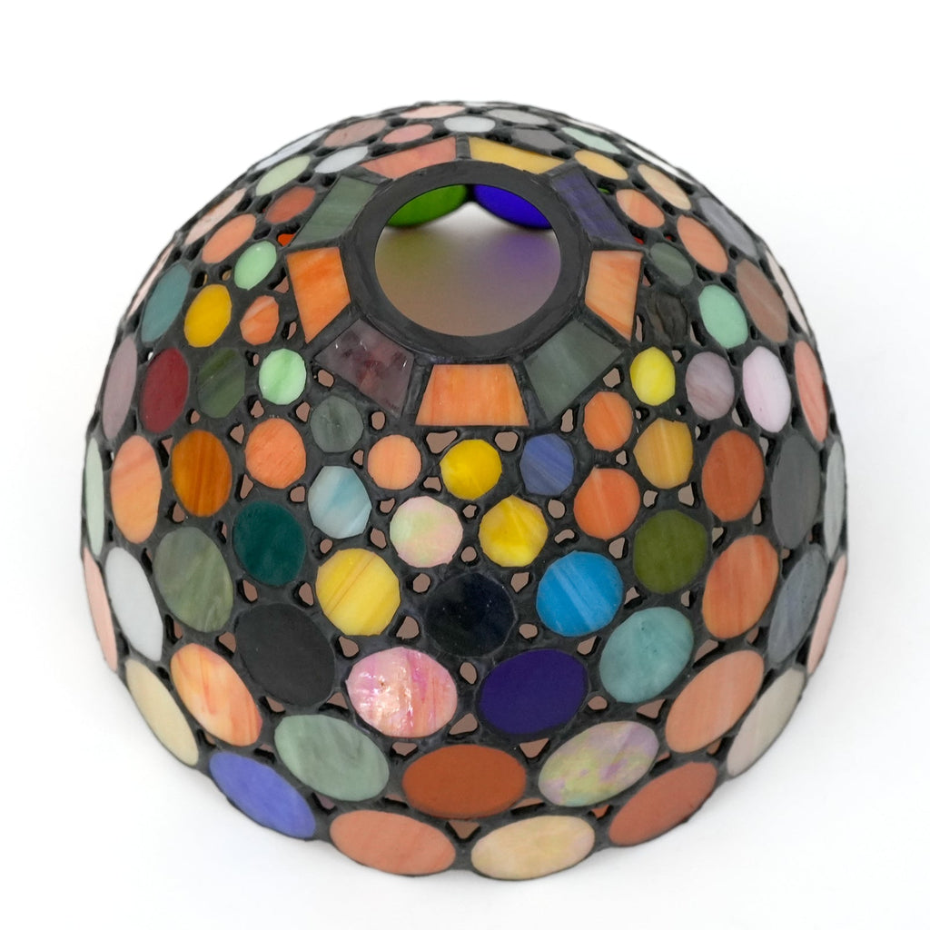 Tiffany-style lampshade with a mosaic of multicolored circles
