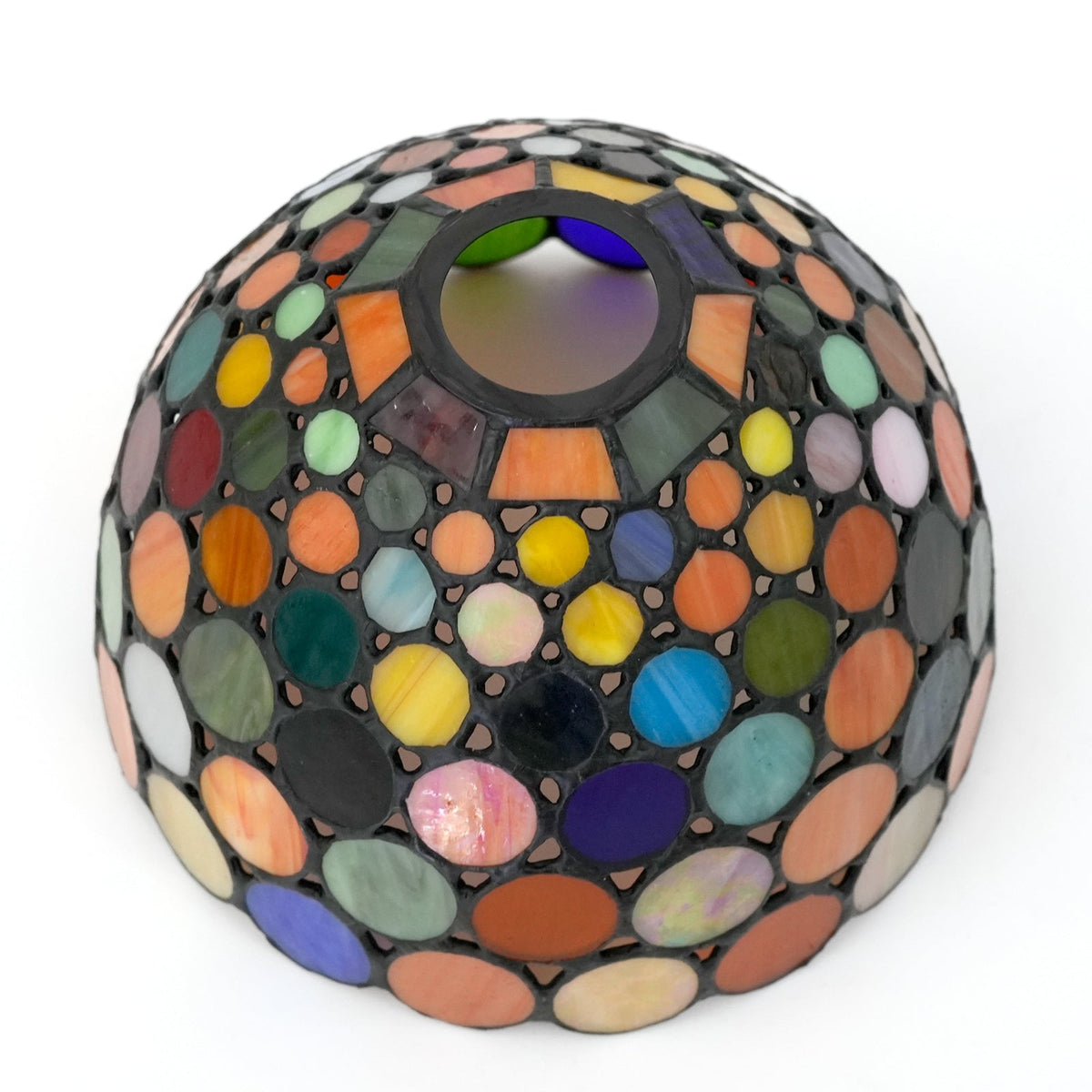 Tiffany-style lampshade with a mosaic of multicolored circles