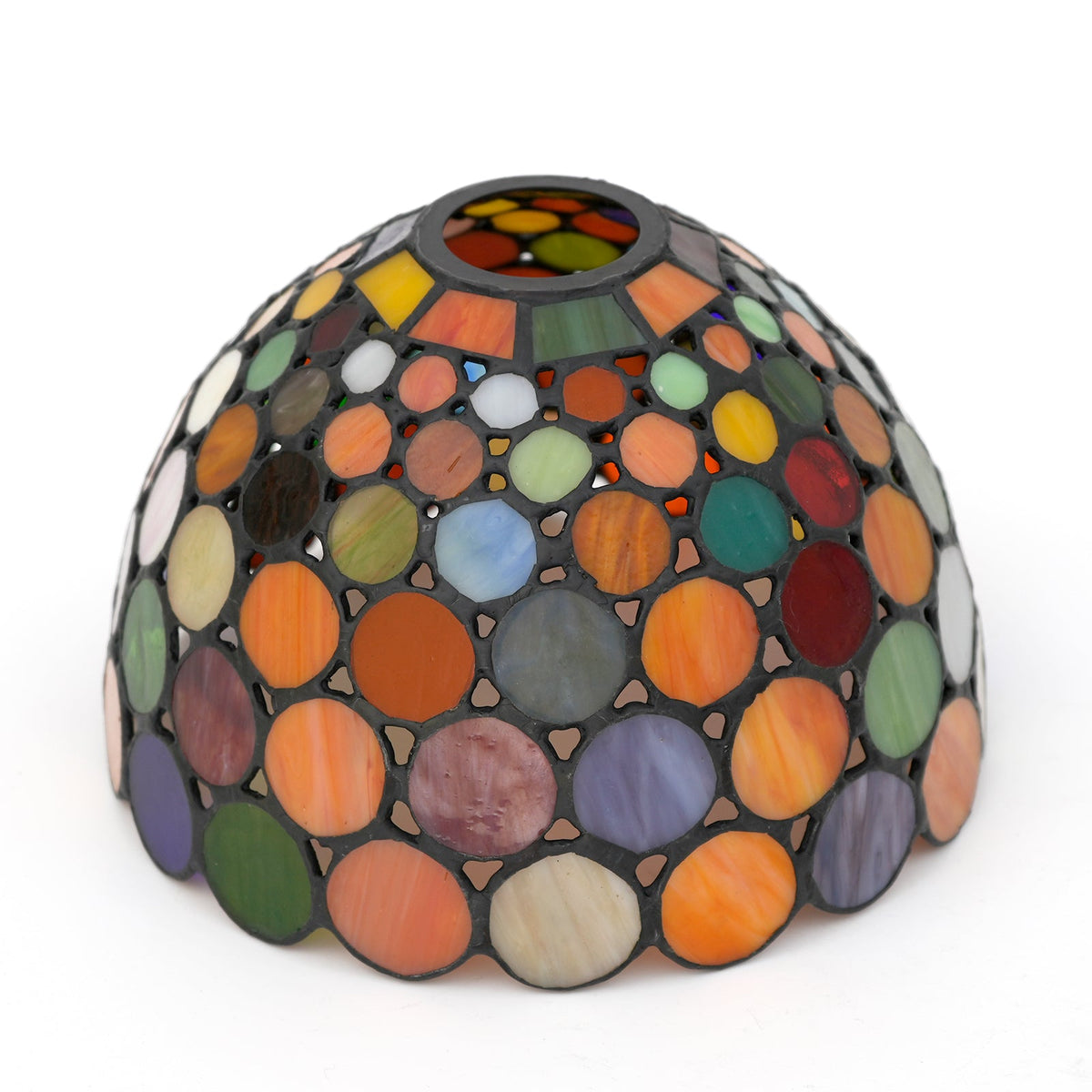 Tiffany-style lampshade with a mosaic of multicolored circles