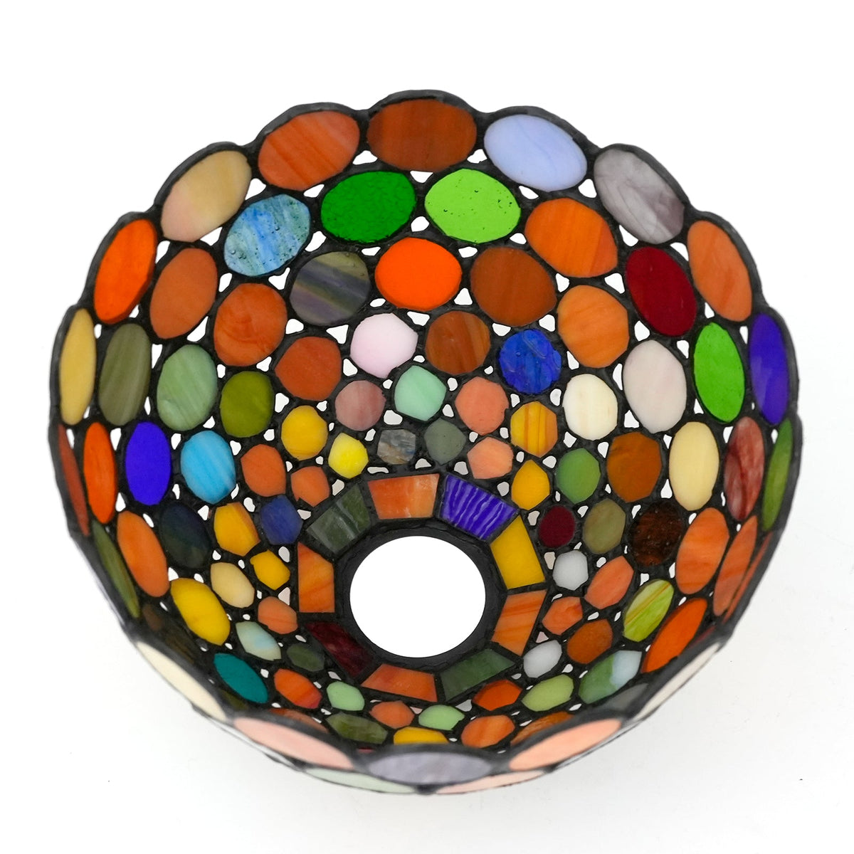 Tiffany-style lampshade with a mosaic of multicolored circles