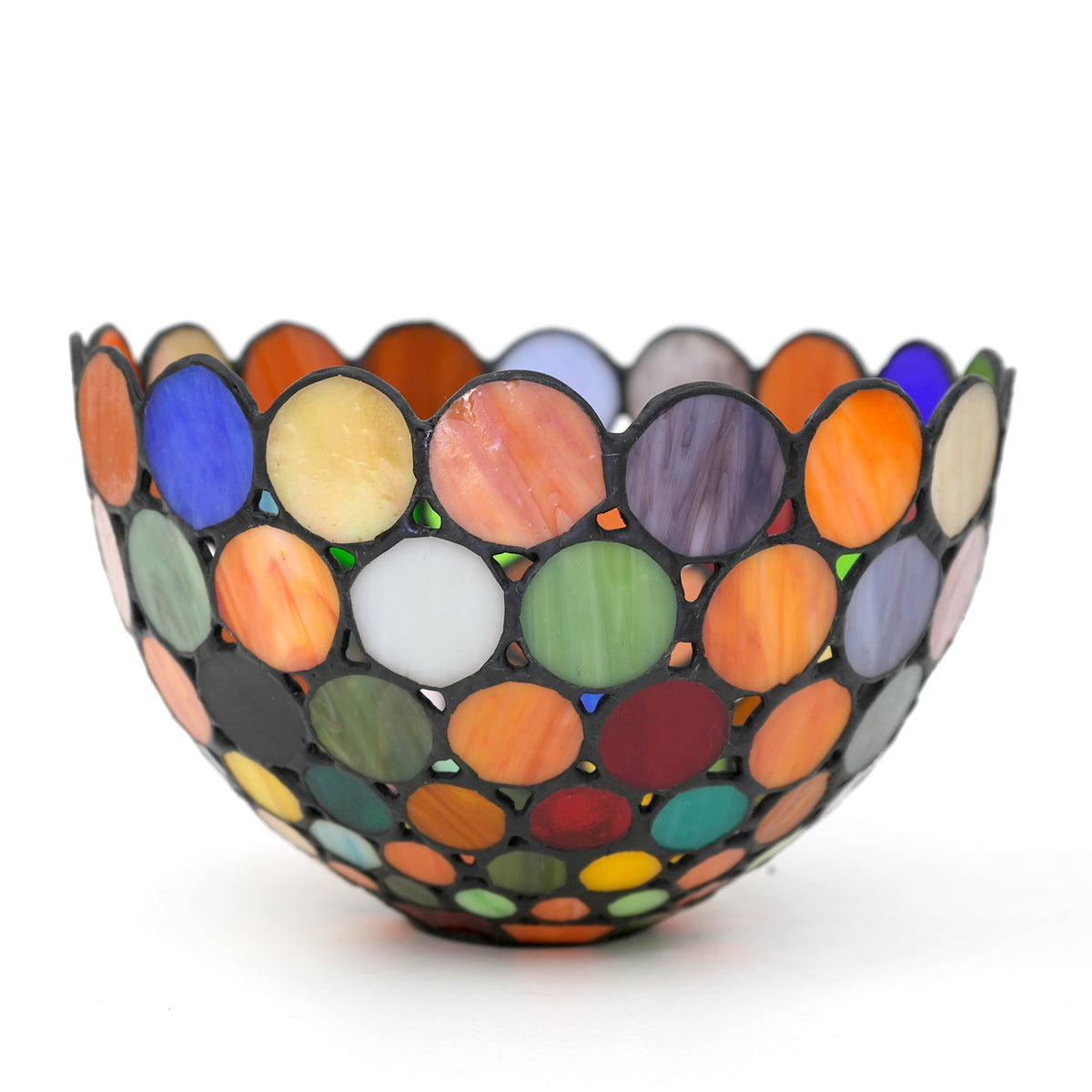 Tiffany-style lampshade with a mosaic of multicolored circles