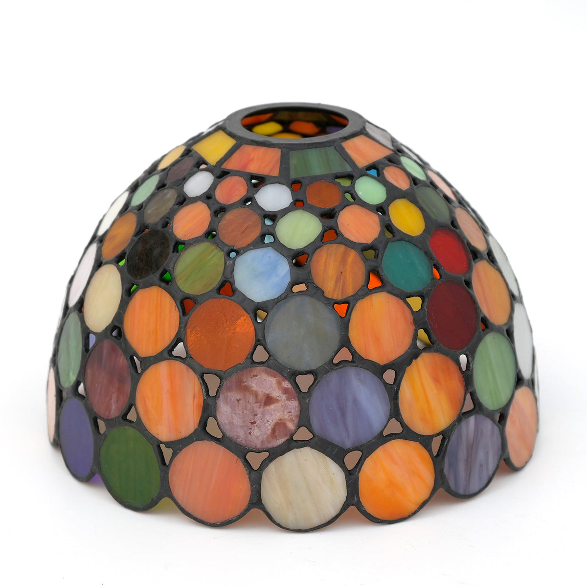 Tiffany-style lampshade with a mosaic of multicolored circles