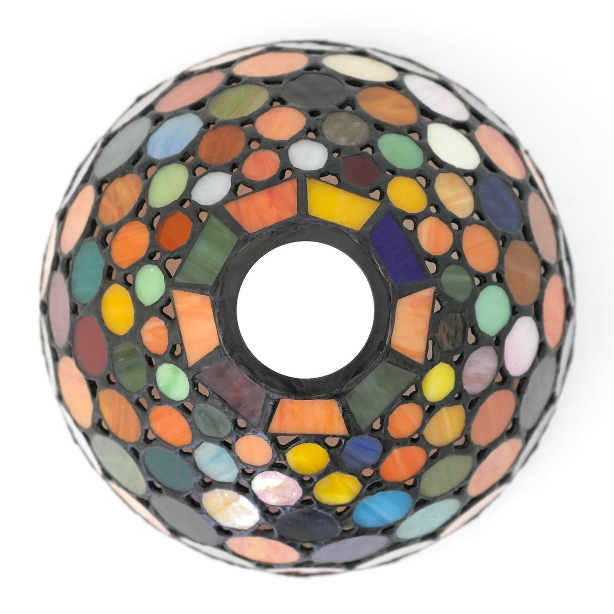 Tiffany-style lampshade with a mosaic of multicolored circles