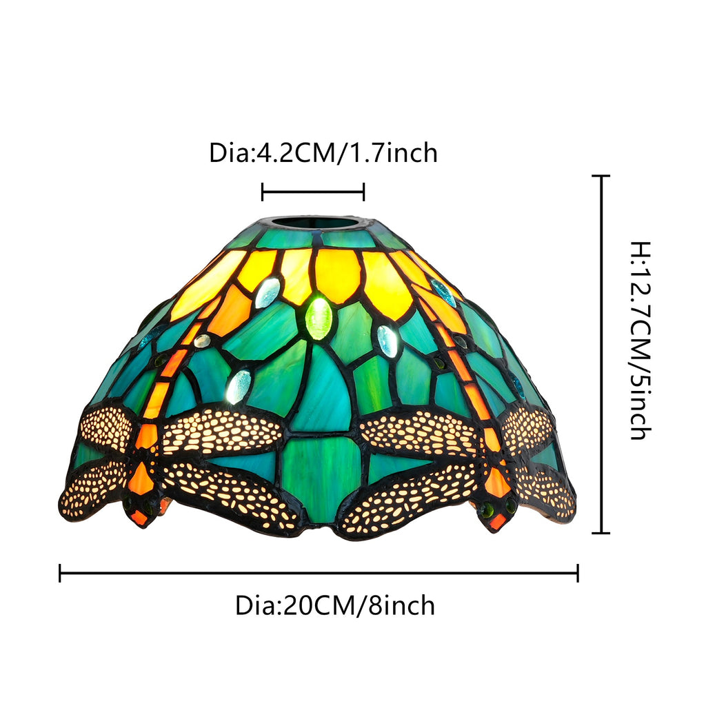 Tiffany Dragonfly Lampshade in Amber Green Tinted Glass
