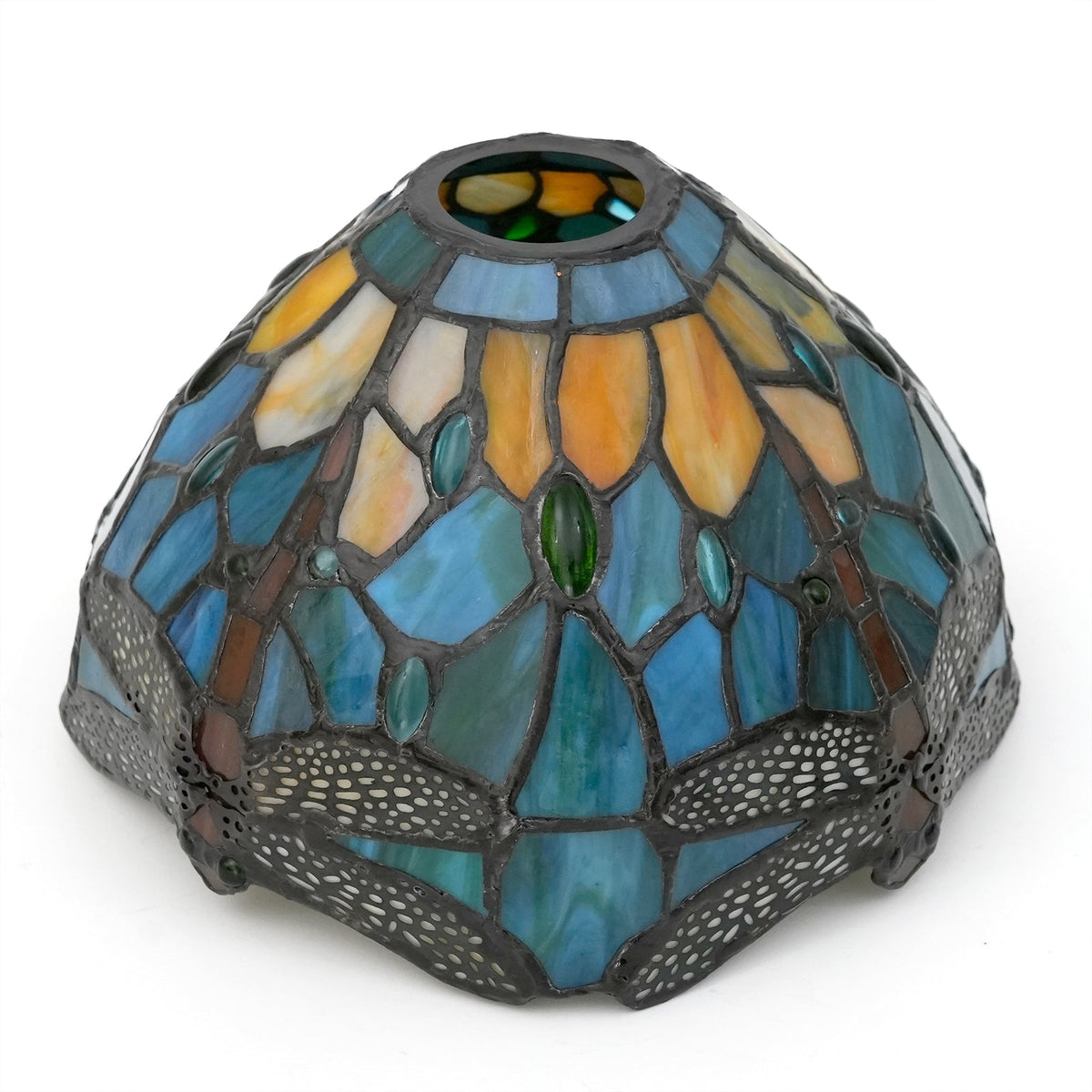 Tiffany Dragonfly Lampshade in Amber Green Tinted Glass