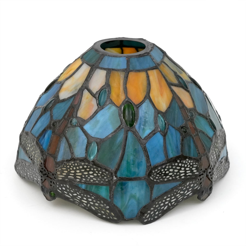 Tiffany Dragonfly Lampshade in Amber Green Tinted Glass