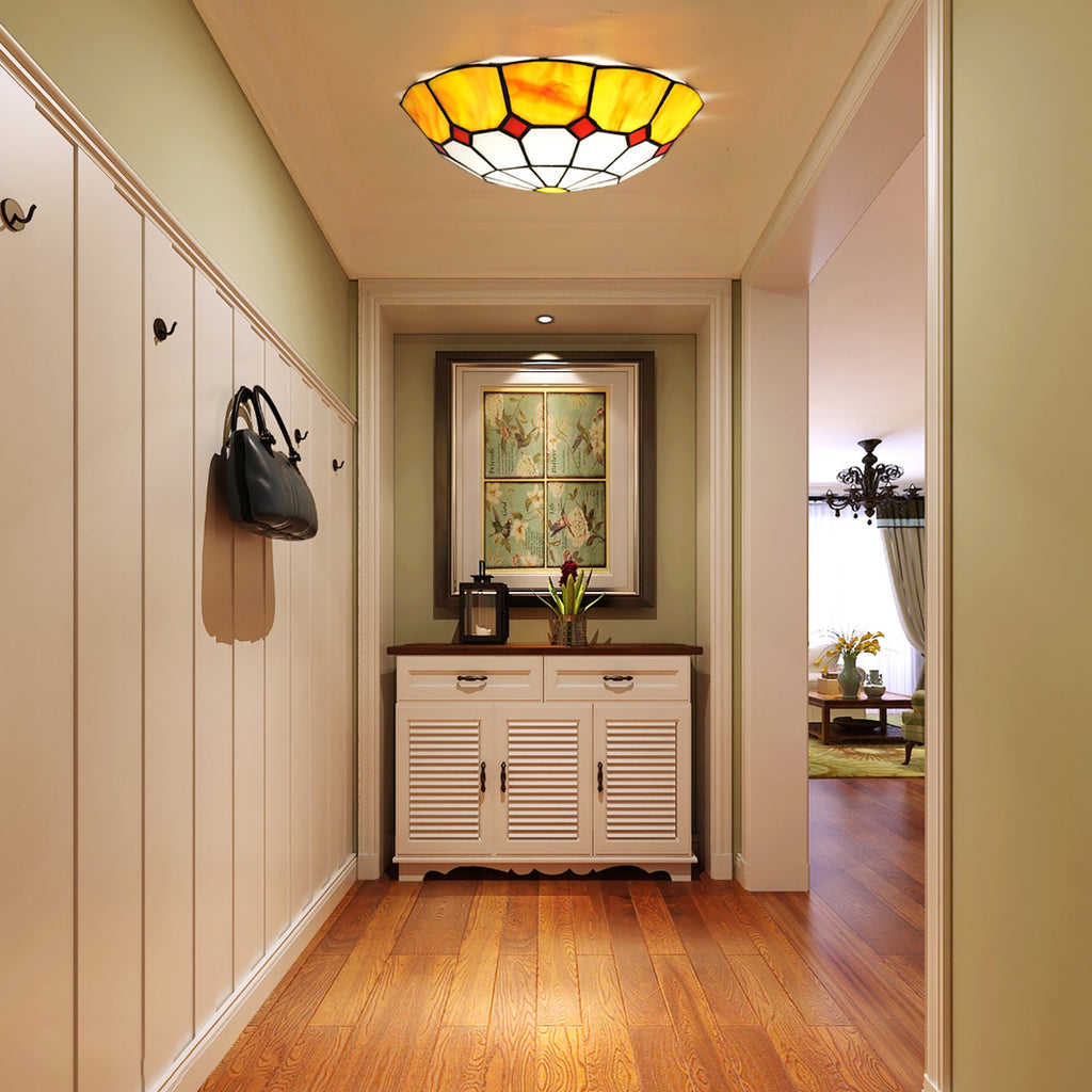 Yellow and Red Tiffany Style Tinted Glass Lampshade