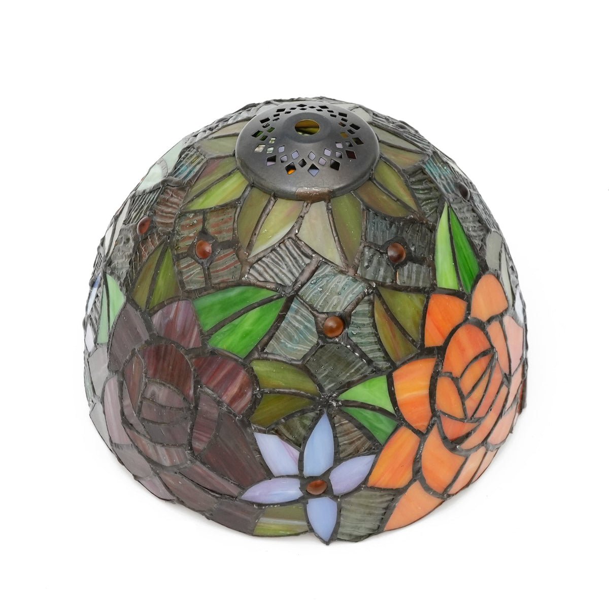 Tiffany-style tinted glass lampshade with orange roses
