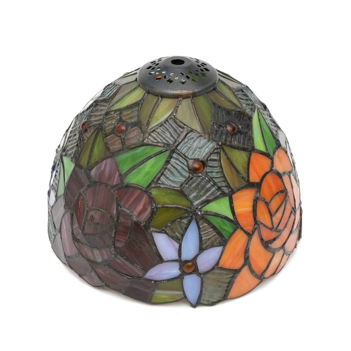Tiffany-style tinted glass lampshade with orange roses