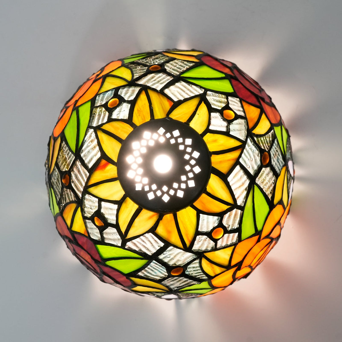 Tiffany-style tinted glass lampshade with orange roses