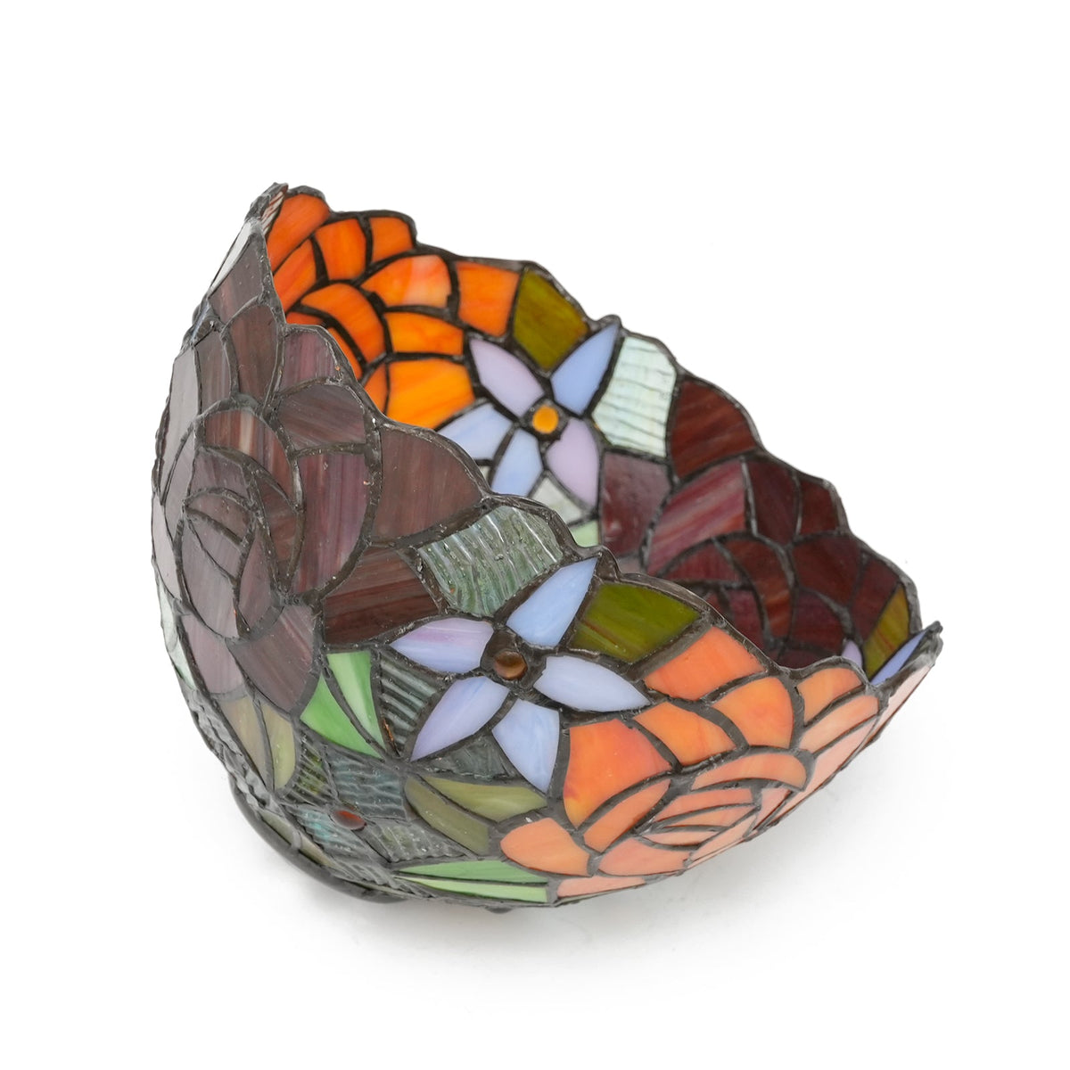 Tiffany-style tinted glass lampshade with orange roses