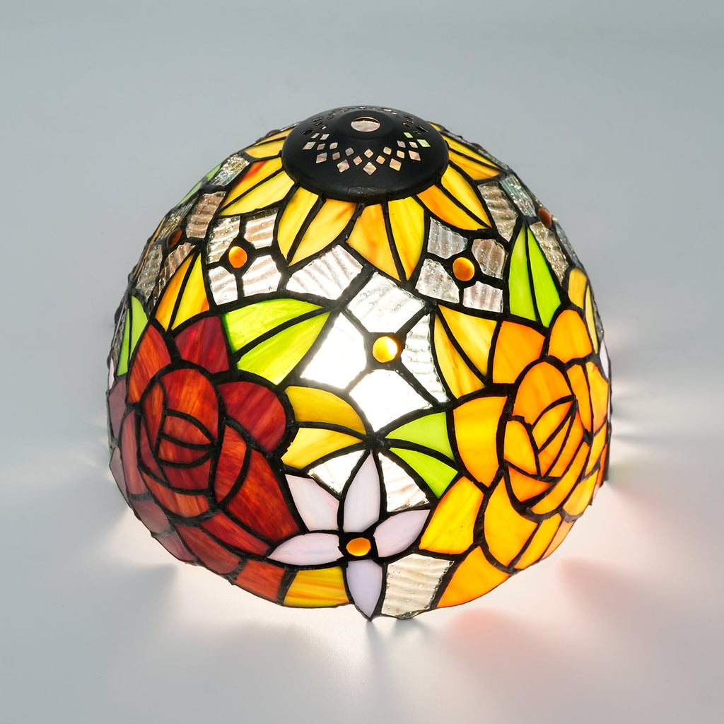 Tiffany-style tinted glass lampshade with orange roses