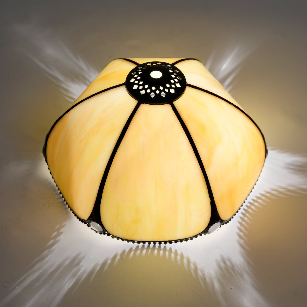 Amber Scalloped Tiffany Style Stained Glass Lampshade