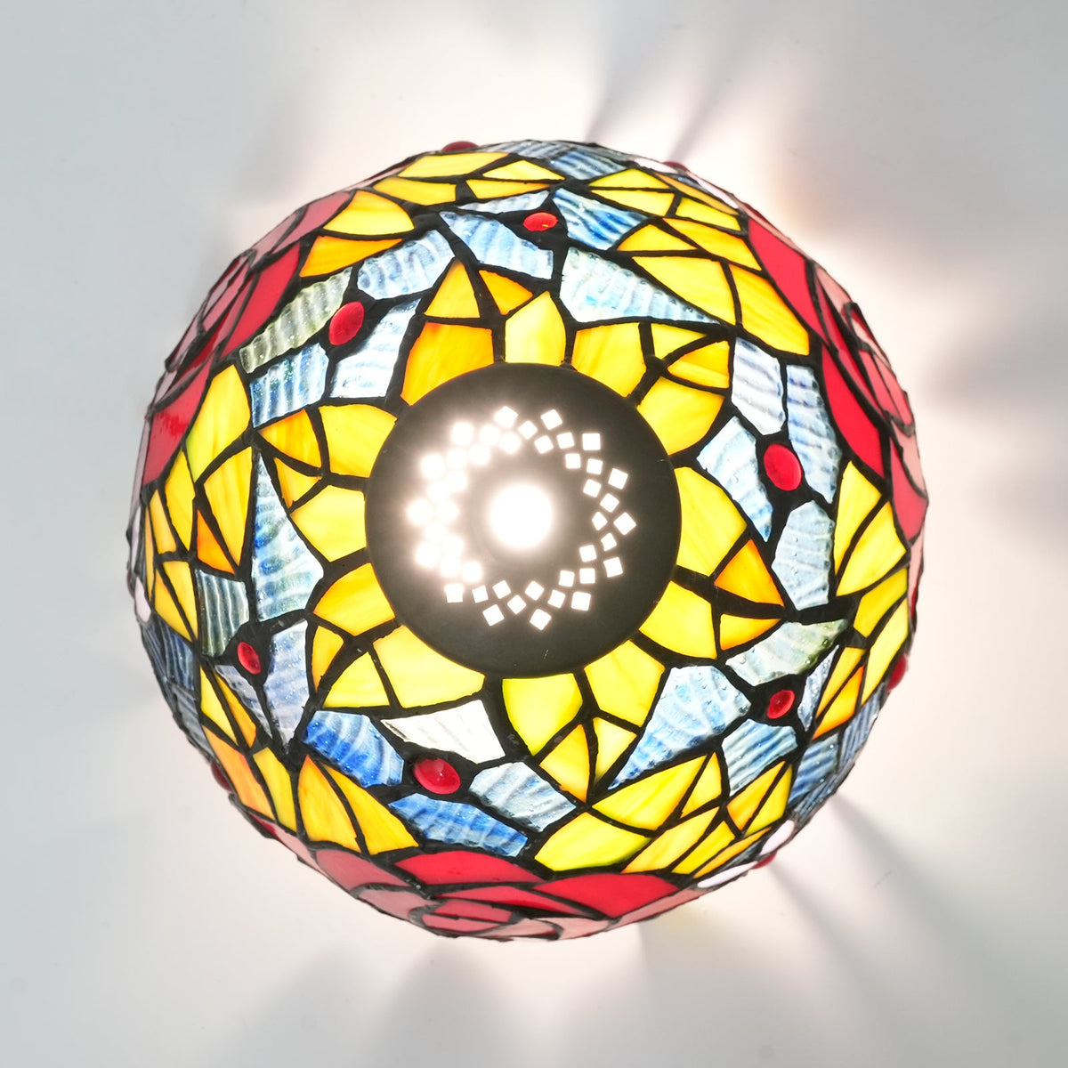 Tiffany Floral Lampshade with Red Rose in Tinted Glass