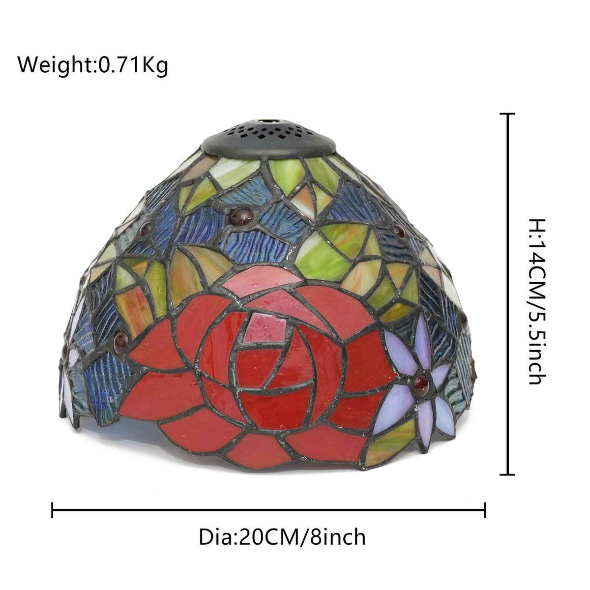 Tiffany Floral Lampshade with Red Rose in Tinted Glass