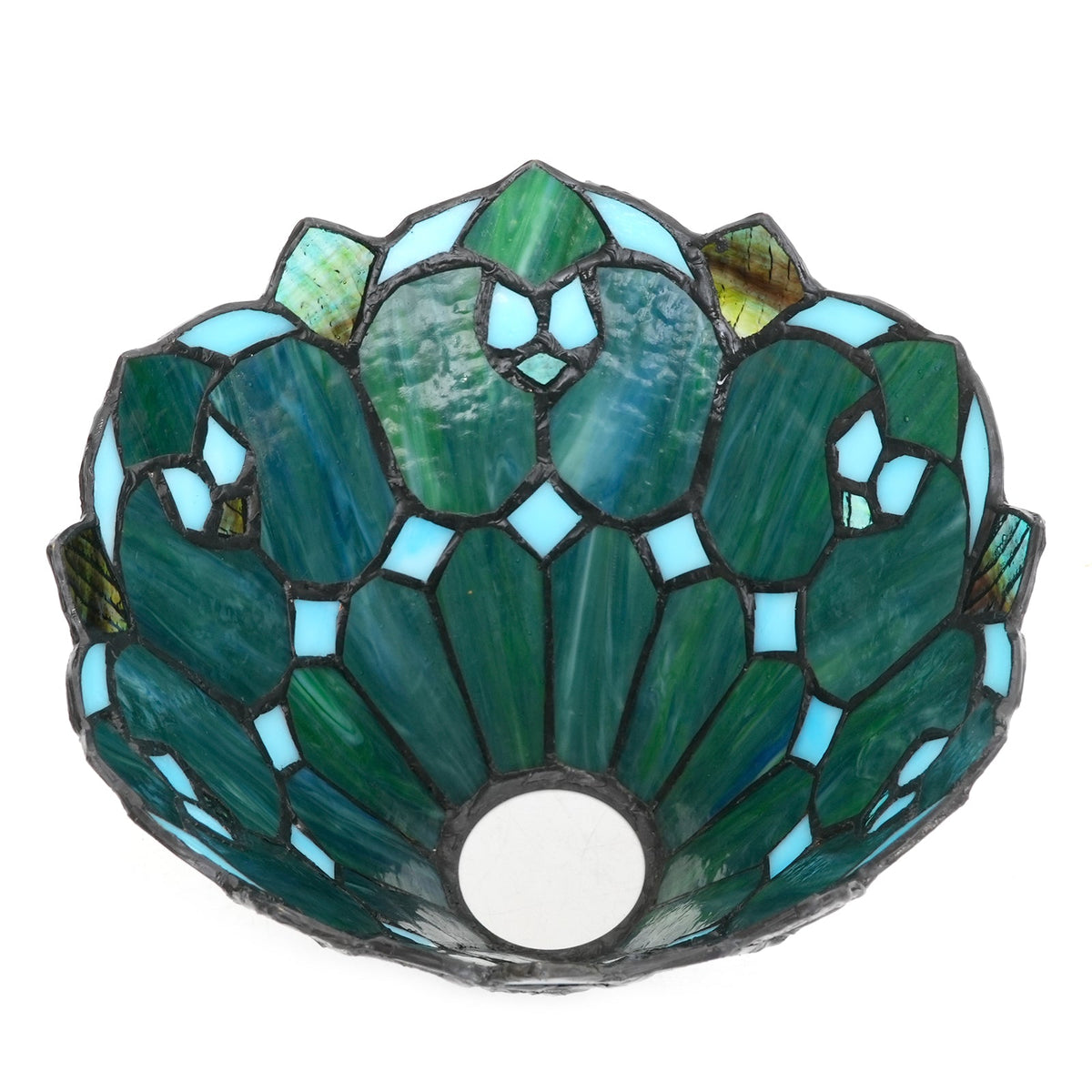 Tiffany Lampshade in Marbled Green and White Glass