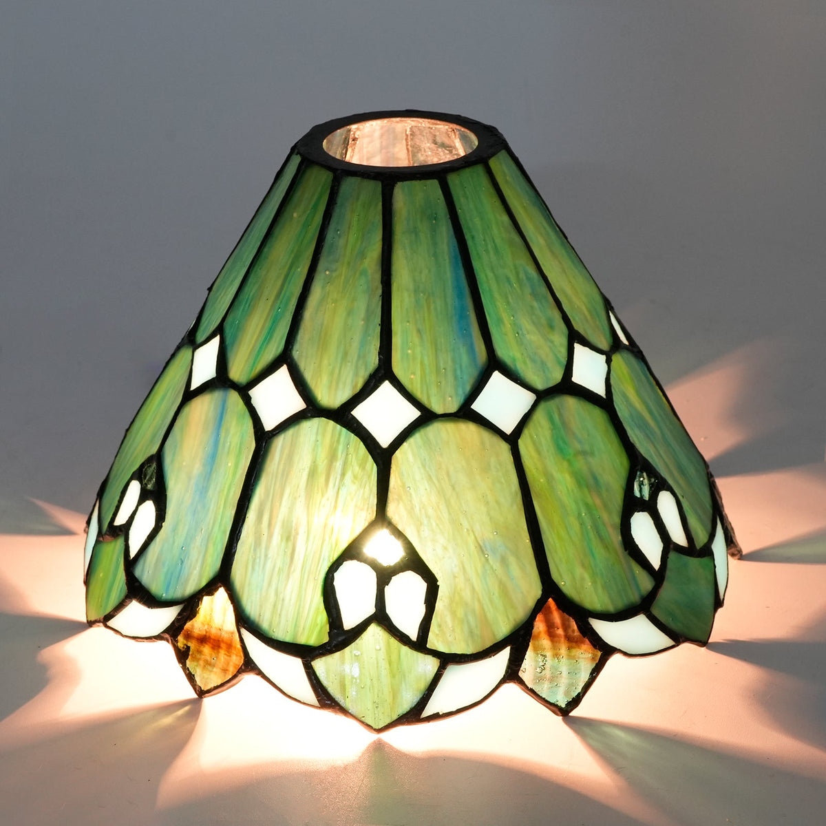 Tiffany Lampshade in Marbled Green and White Glass