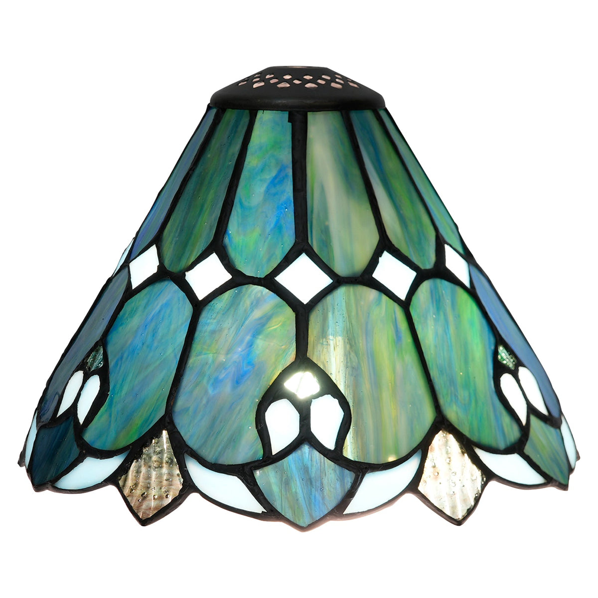 Tiffany Lampshade in Marbled Green and White Glass