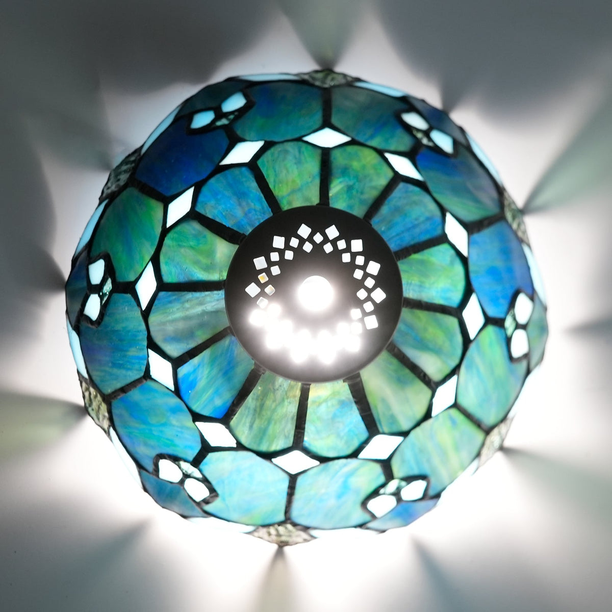 Tiffany Lampshade in Marbled Green and White Glass