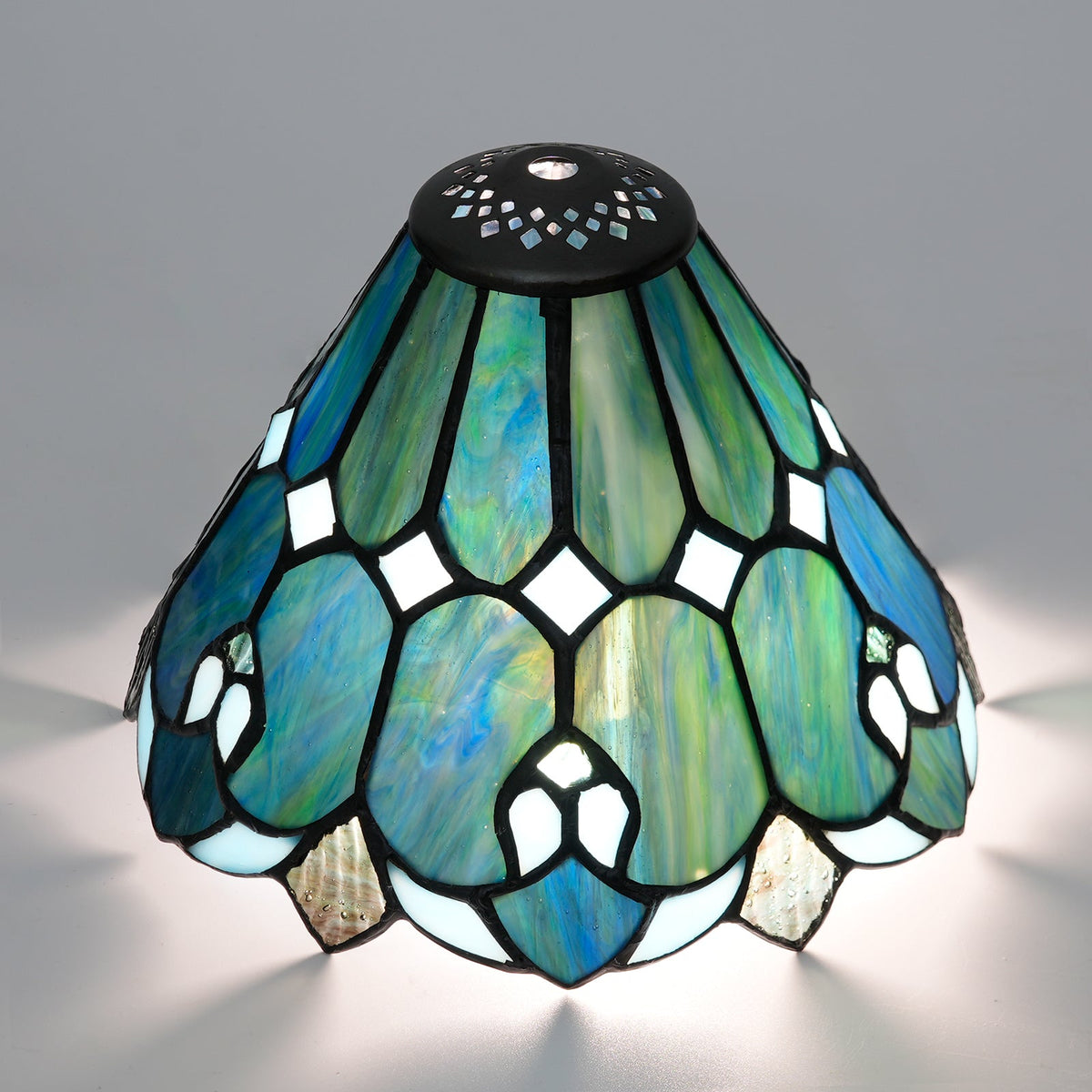 Tiffany Lampshade in Marbled Green and White Glass