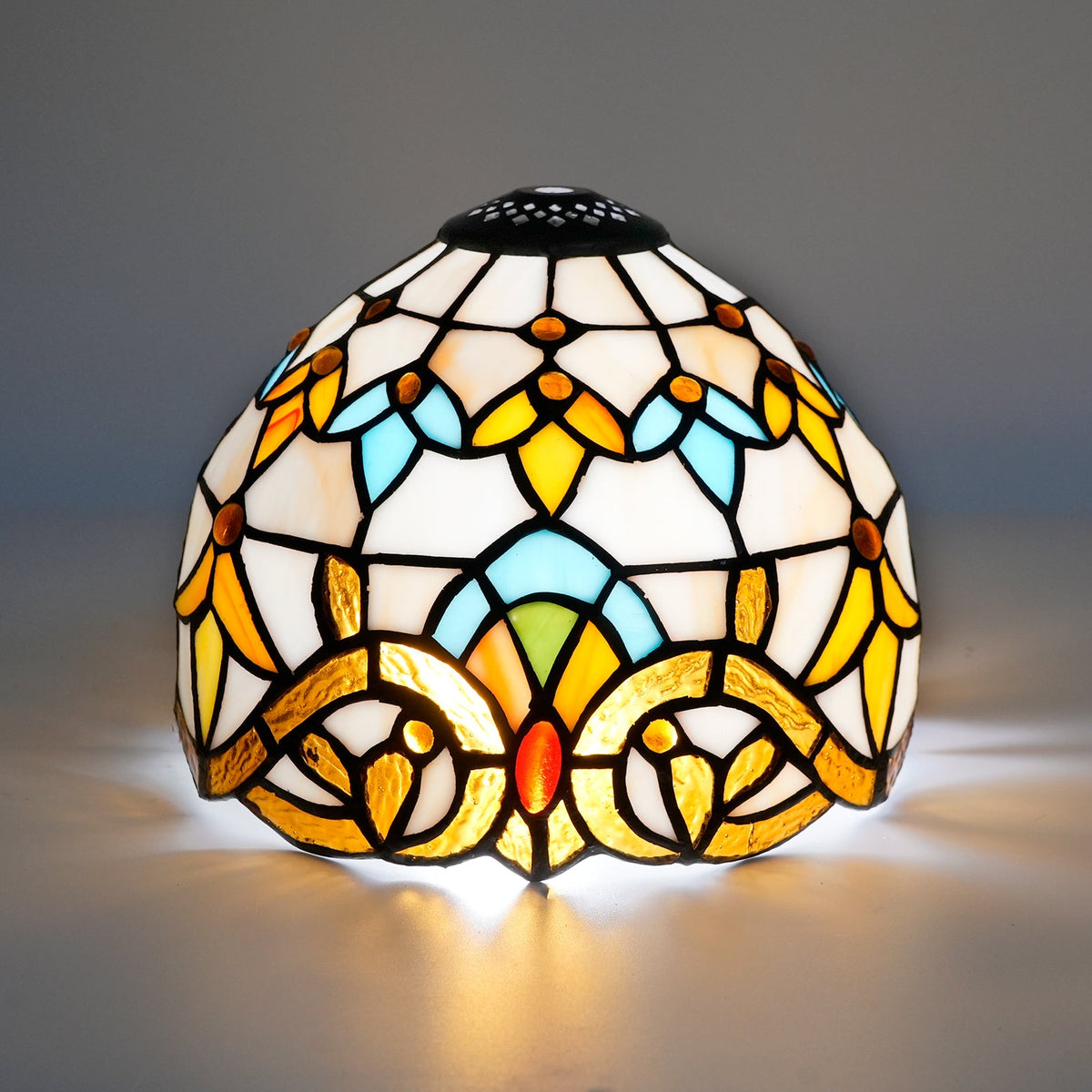 Tiffany Lampshade in Multicolored Floral Stained Glass