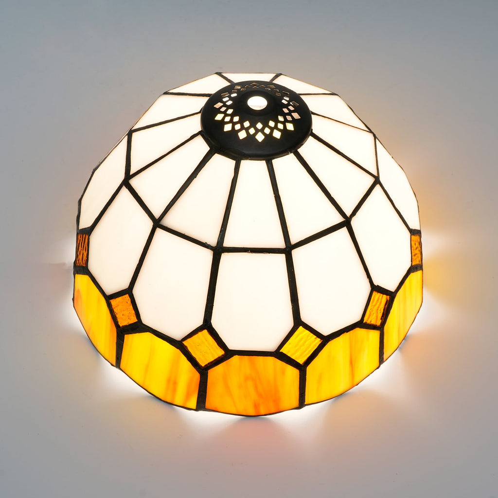 White and Yellow Geometric Tinted Glass Lampshade
