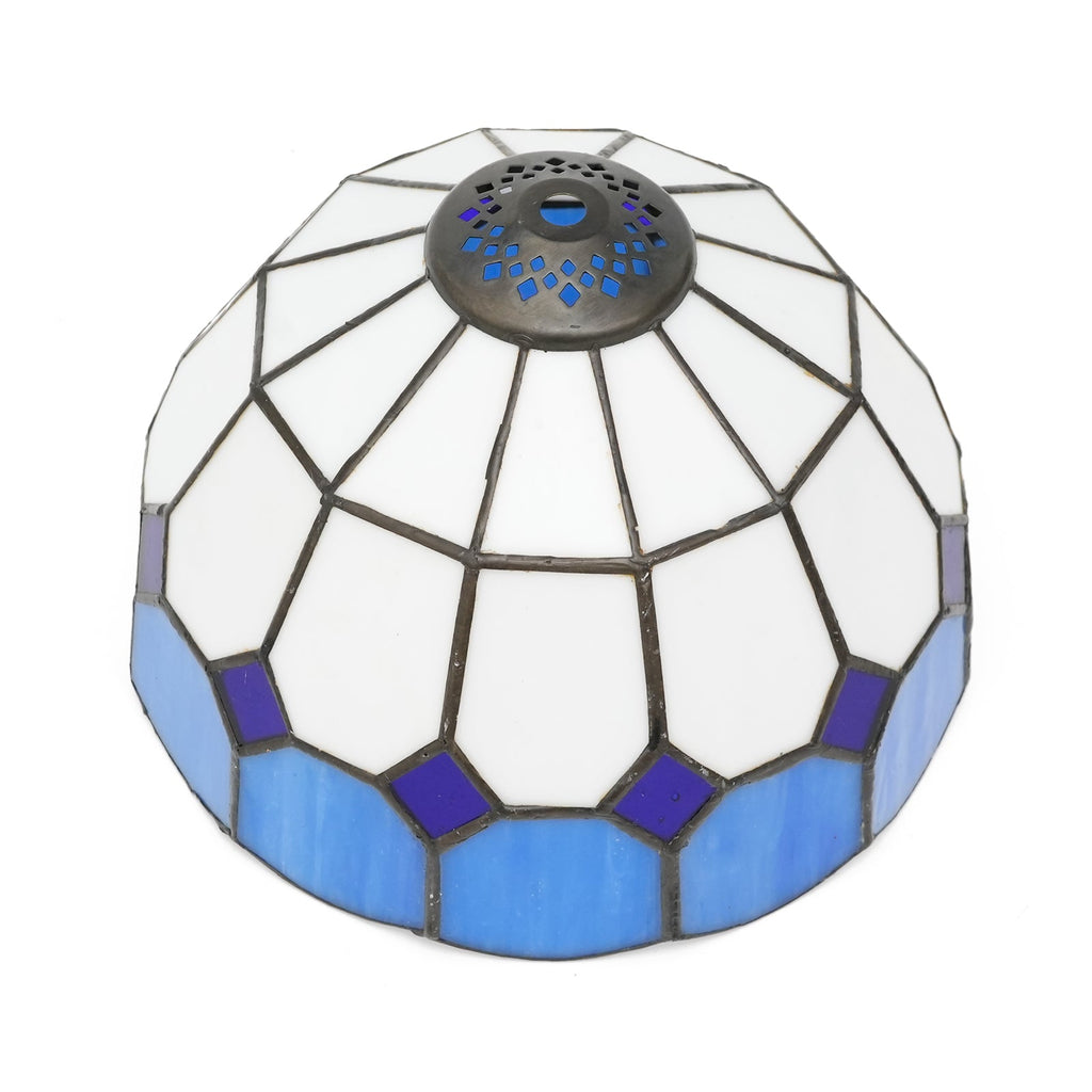 White and Blue Geometric Tinted Glass Lampshade