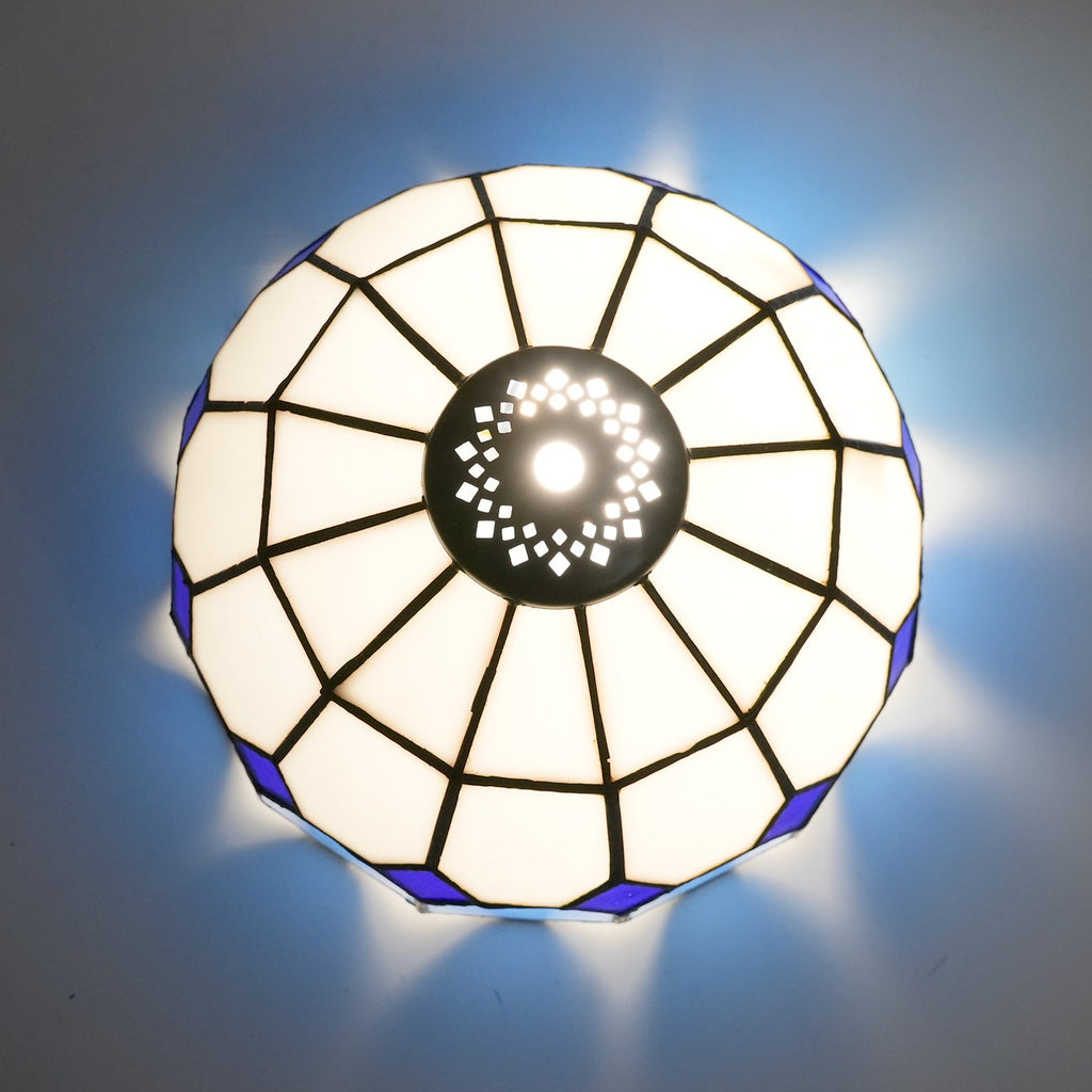 White and Blue Geometric Tinted Glass Lampshade