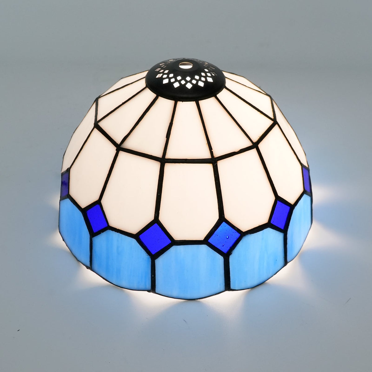 White and Blue Geometric Tinted Glass Lampshade