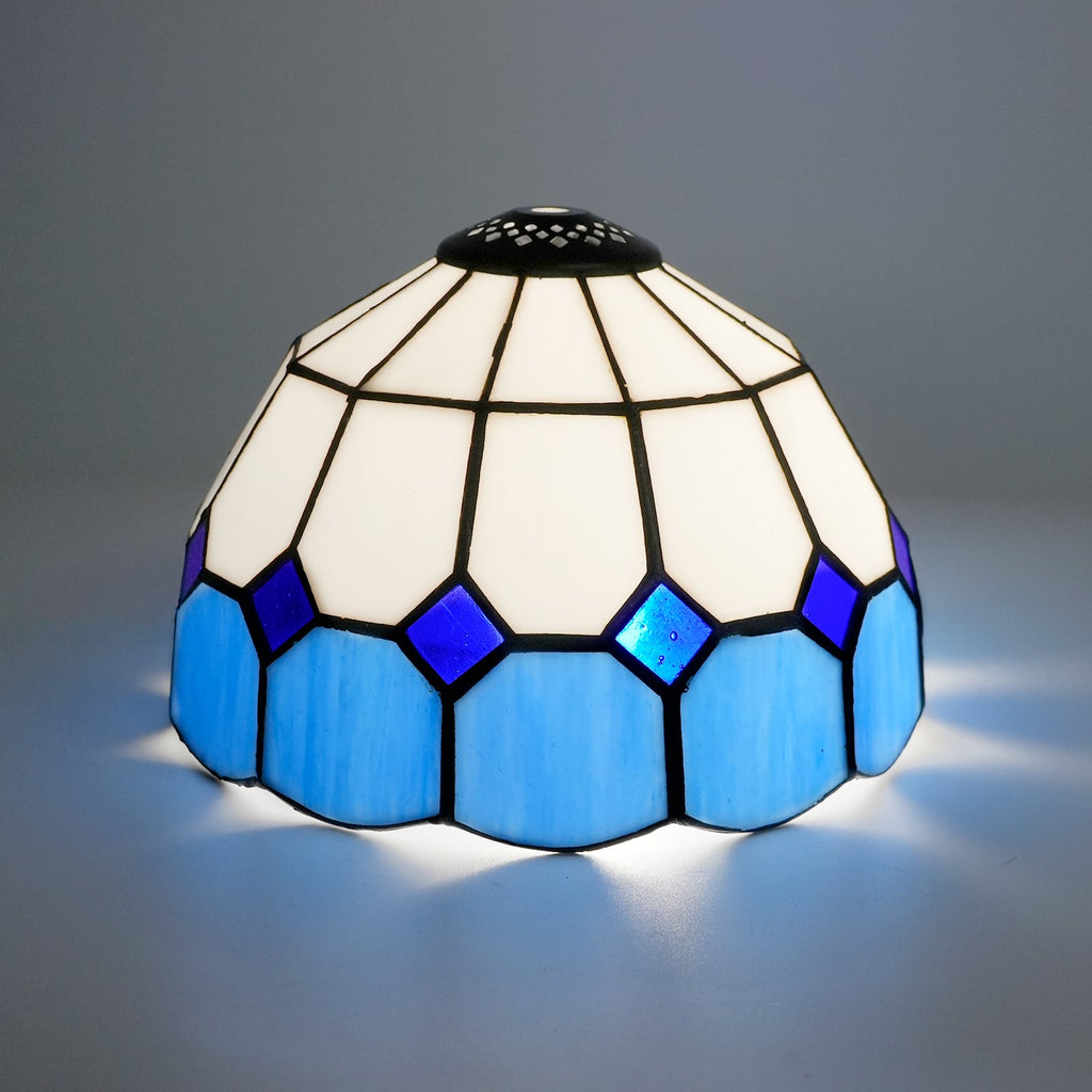 White and Blue Geometric Tinted Glass Lampshade