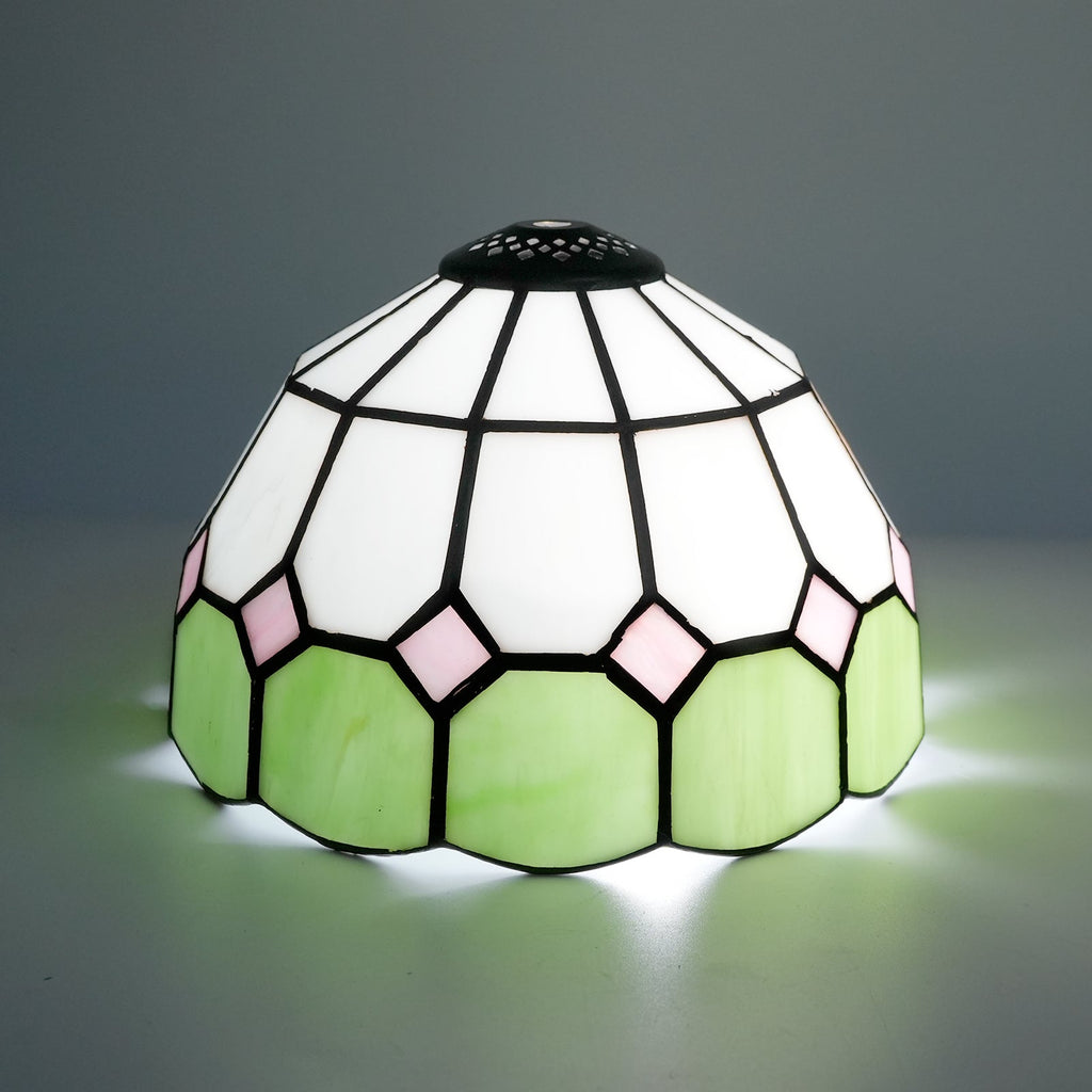 White, Green and Pink Tiffany Tinted Glass Lampshade