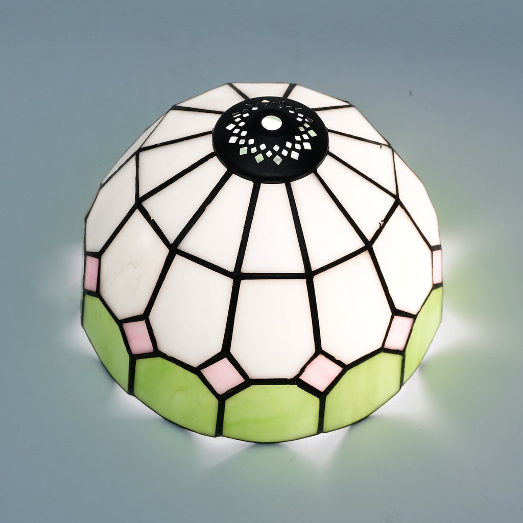 White, Green and Pink Tiffany Tinted Glass Lampshade