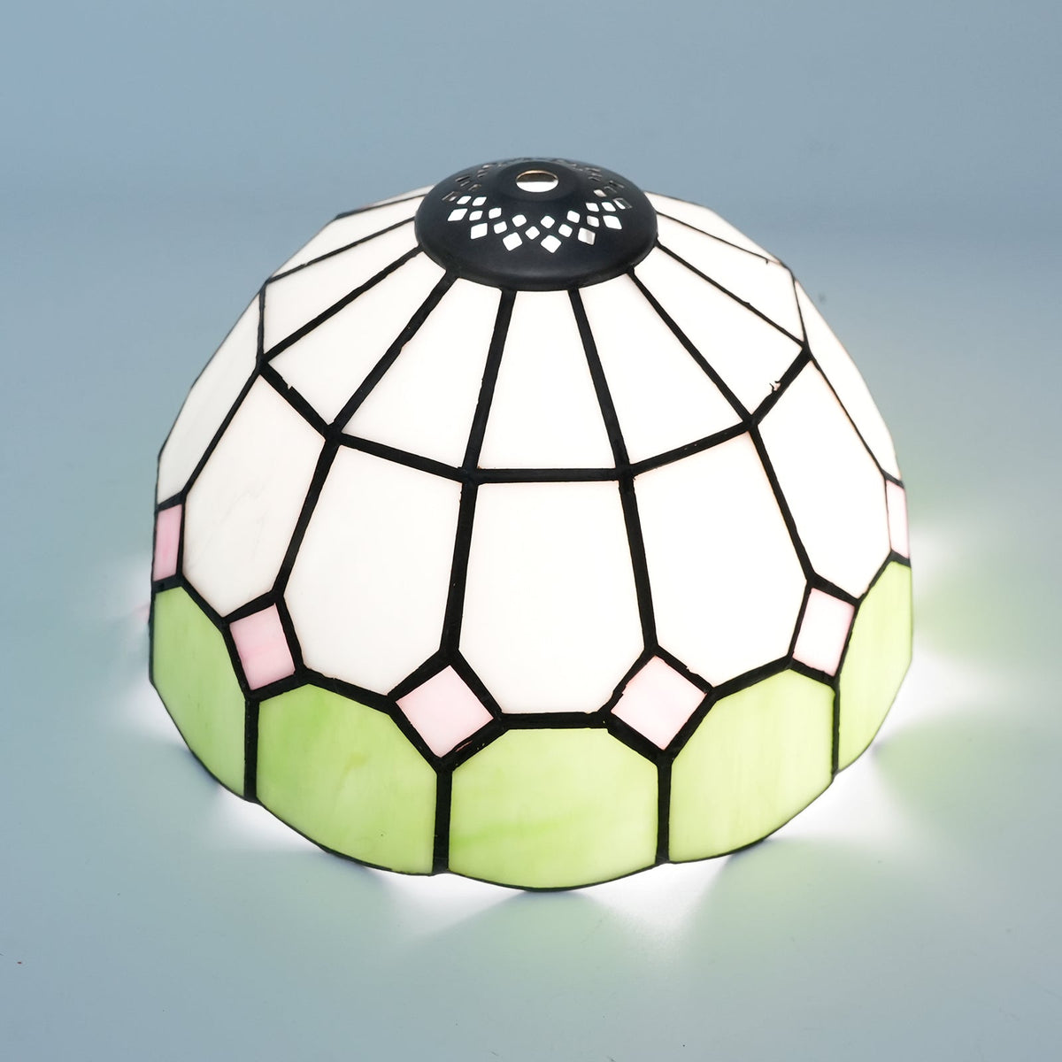 White, Green and Pink Tiffany Tinted Glass Lampshade