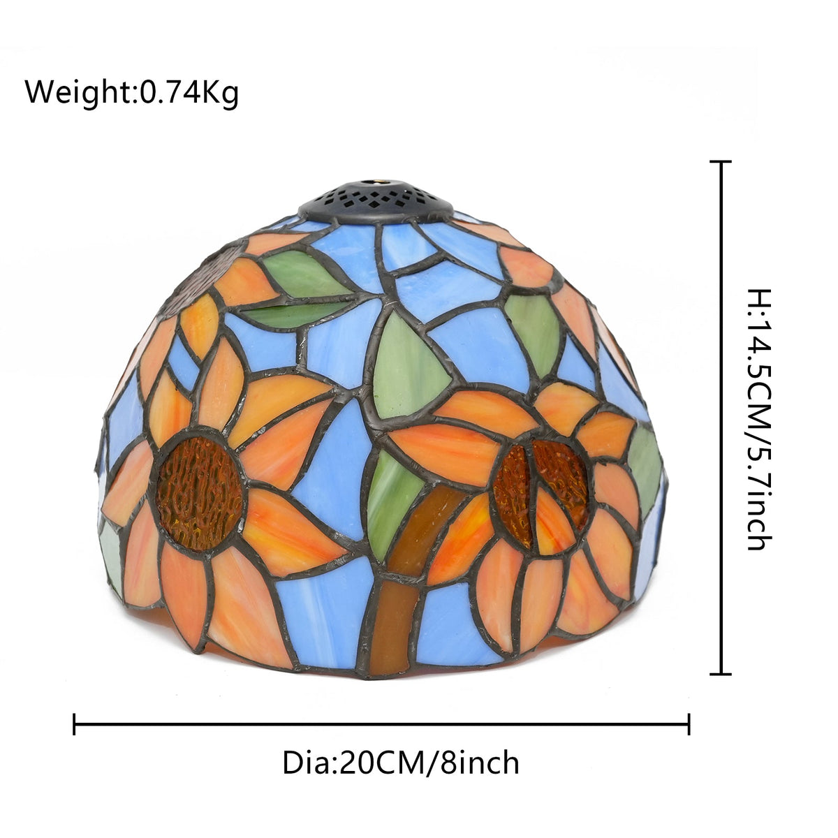 Tiffany-style lampshade with blue and orange sunflowers