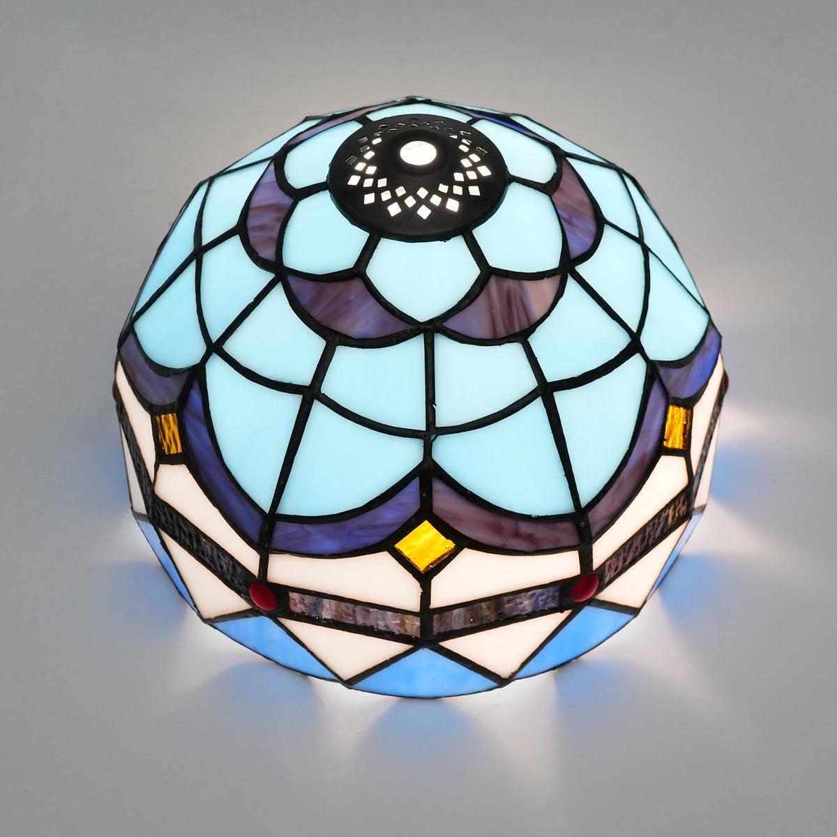 Blue and White Tiffany Style Stained Glass Lampshade