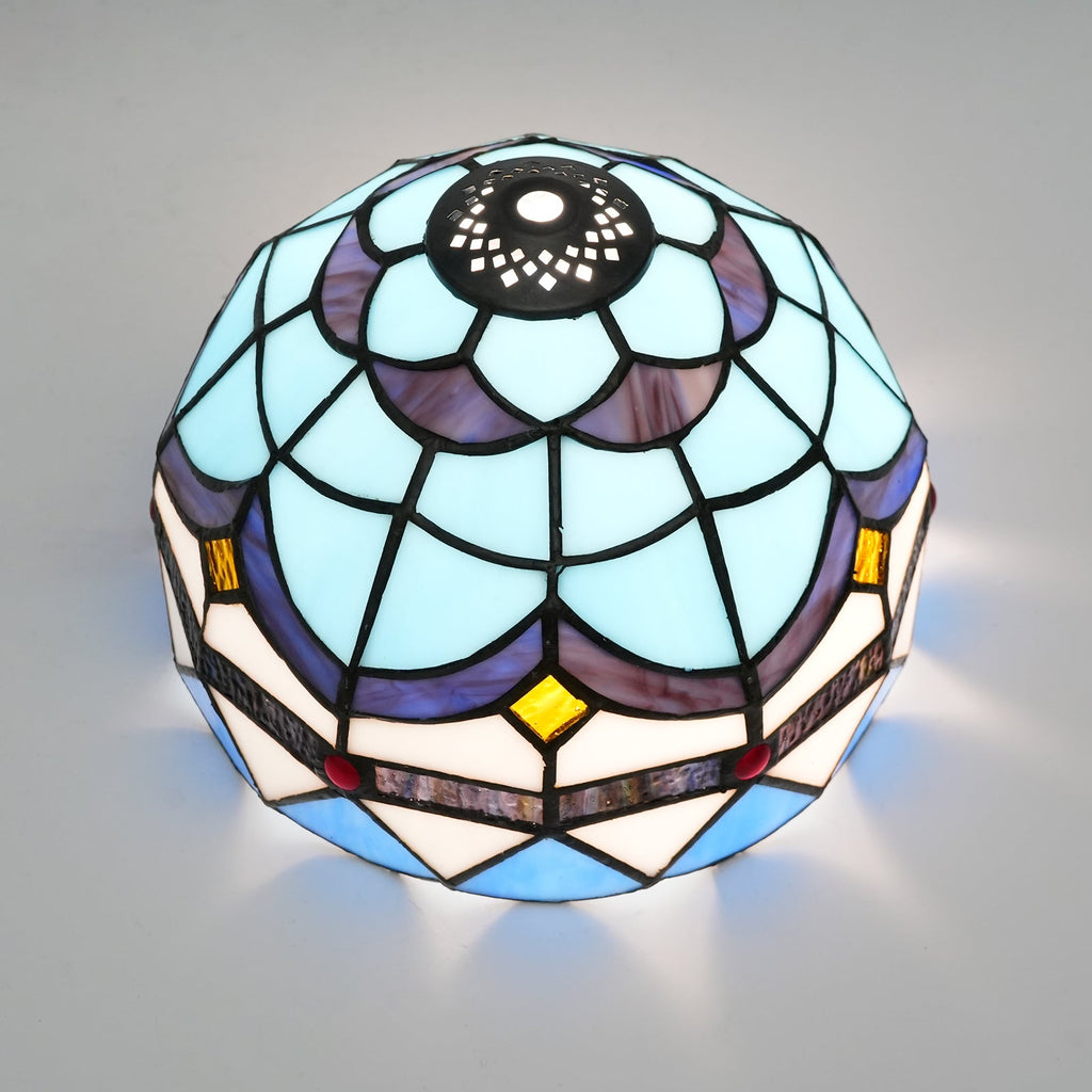 Blue and White Tiffany Style Stained Glass Lampshade