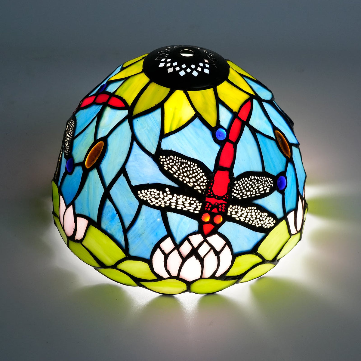 Tiffany Glass Lampshade with Dragonfly and Water Lilies