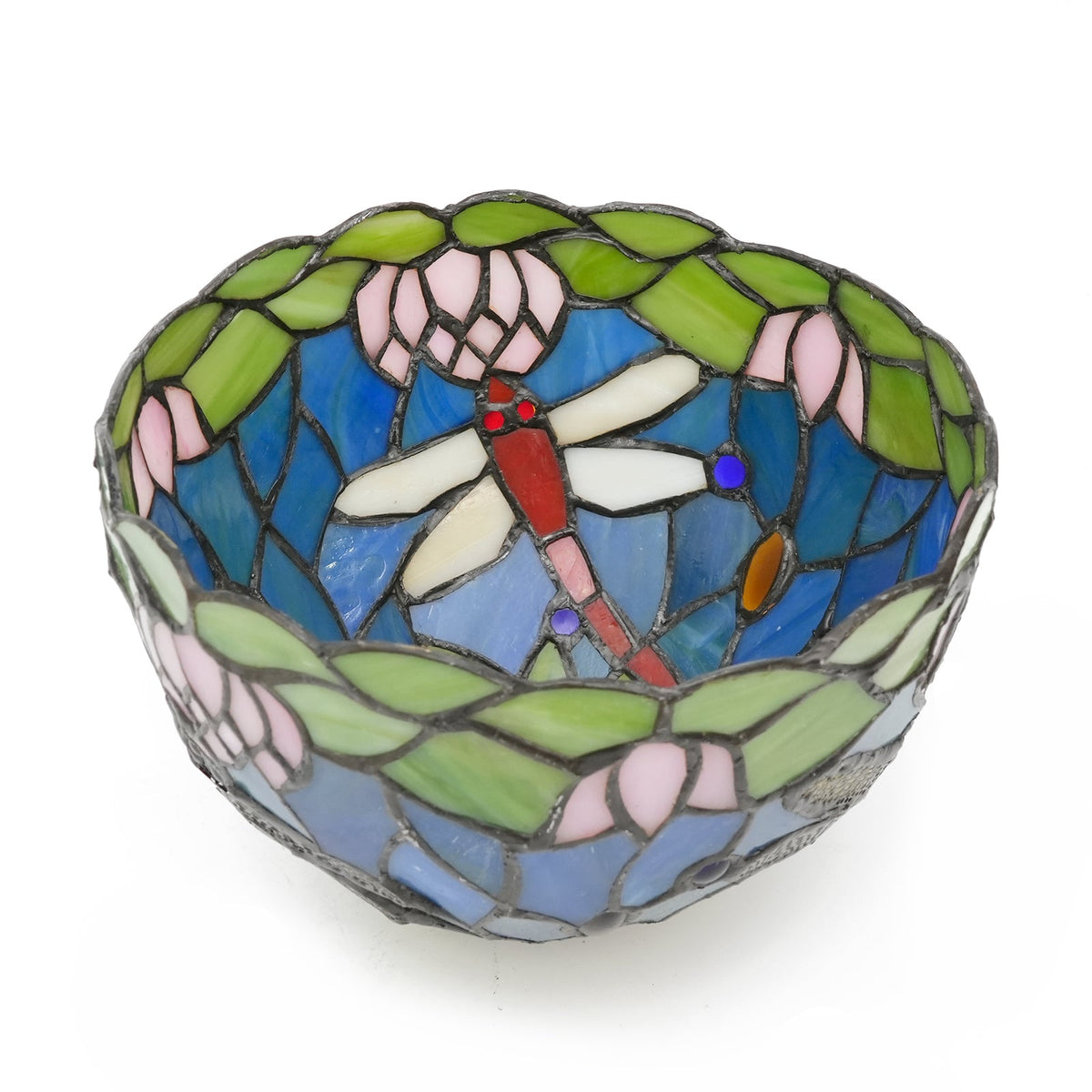 Tiffany Glass Lampshade with Dragonfly and Water Lilies