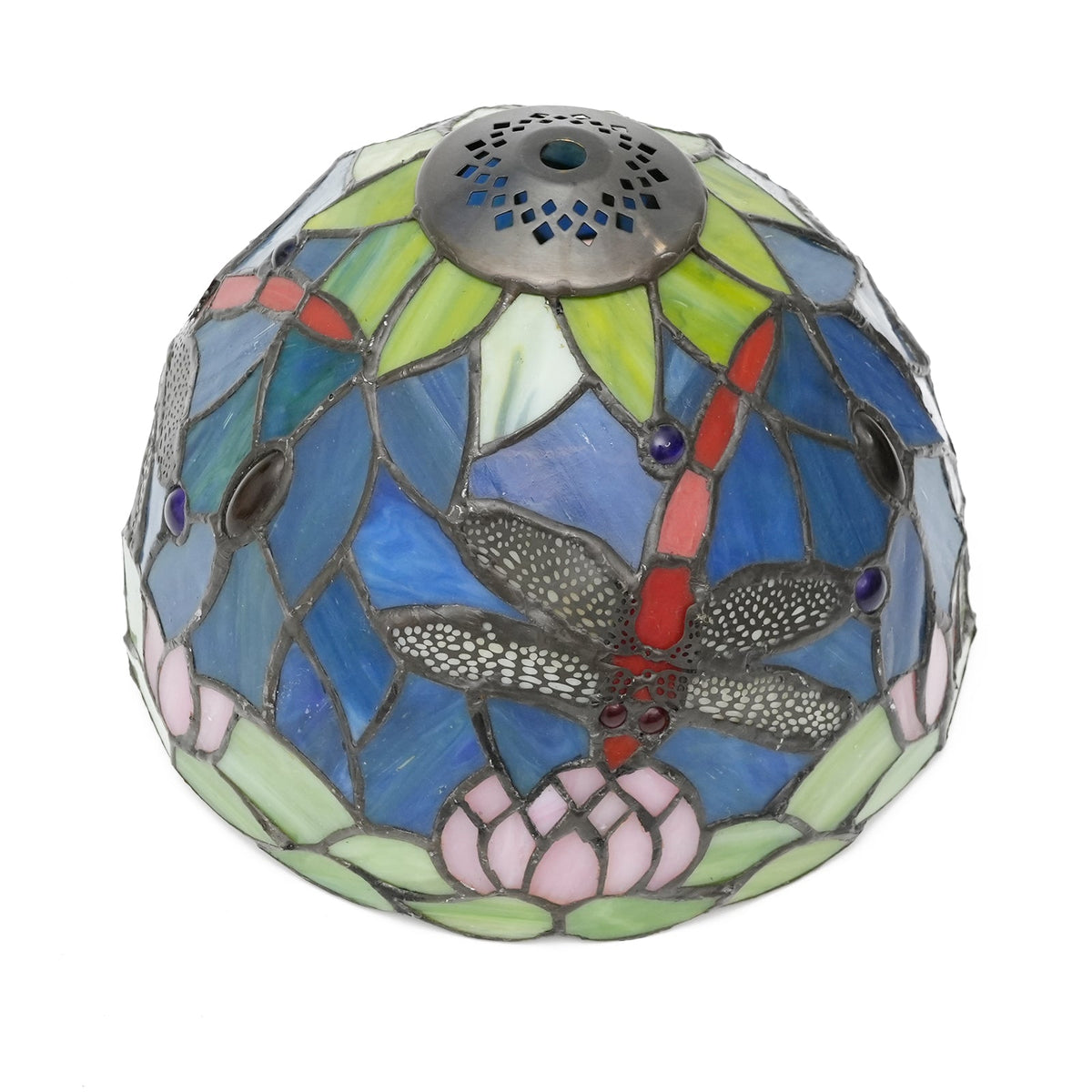 Tiffany Glass Lampshade with Dragonfly and Water Lilies