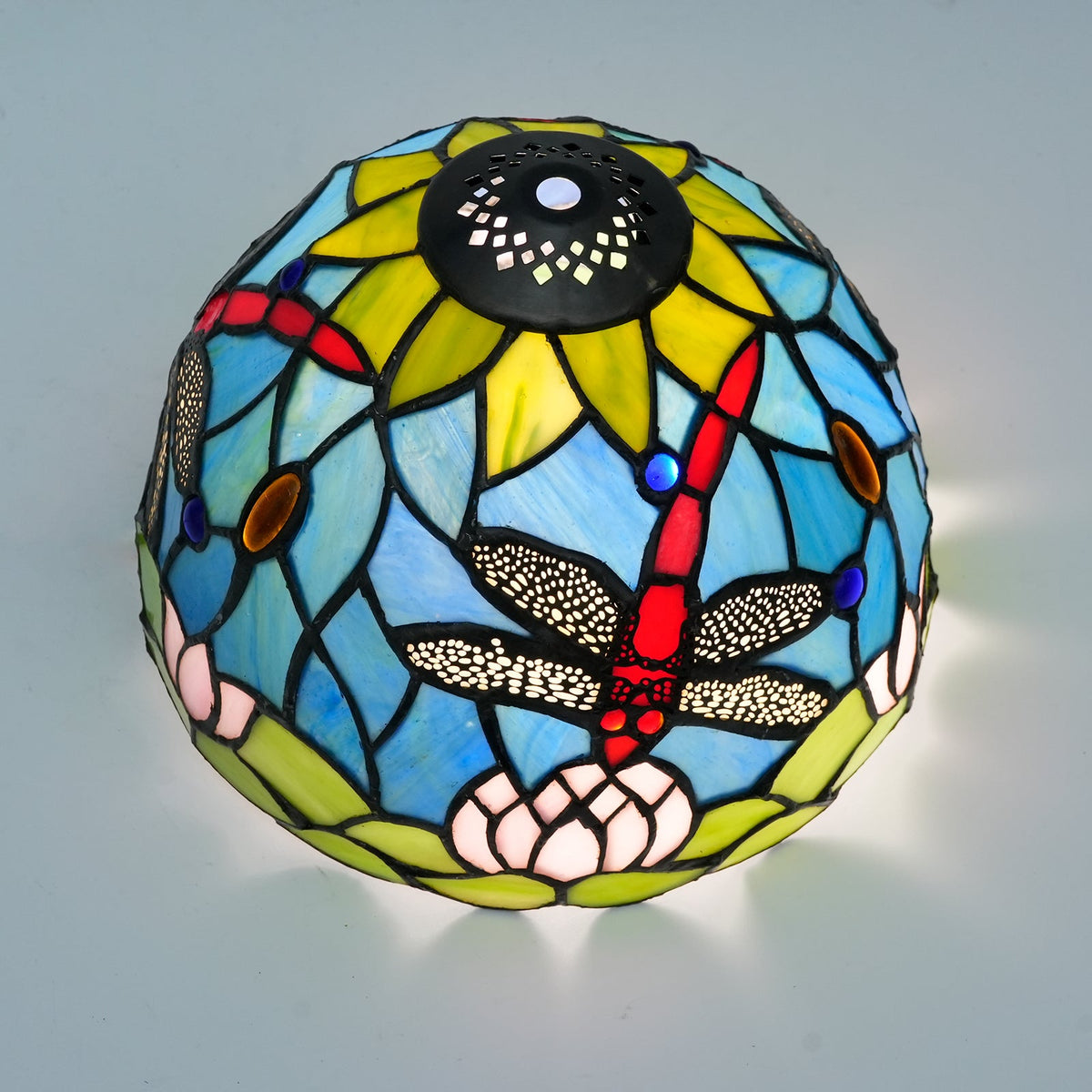 Tiffany Glass Lampshade with Dragonfly and Water Lilies