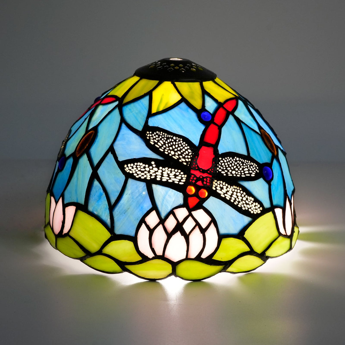 Tiffany Glass Lampshade with Dragonfly and Water Lilies