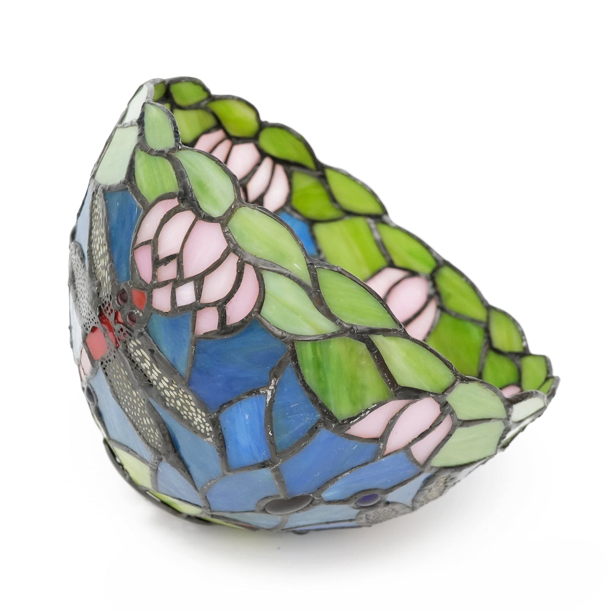 Tiffany Glass Lampshade with Dragonfly and Water Lilies
