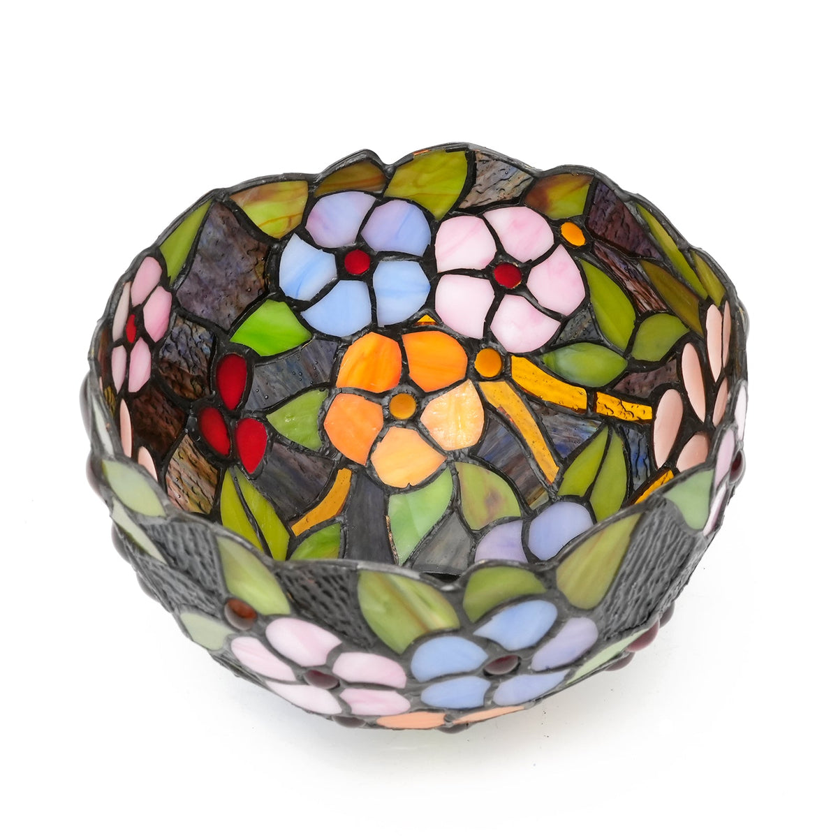 Multicolor Floral Tiffany Style Stained Glass Lampshade