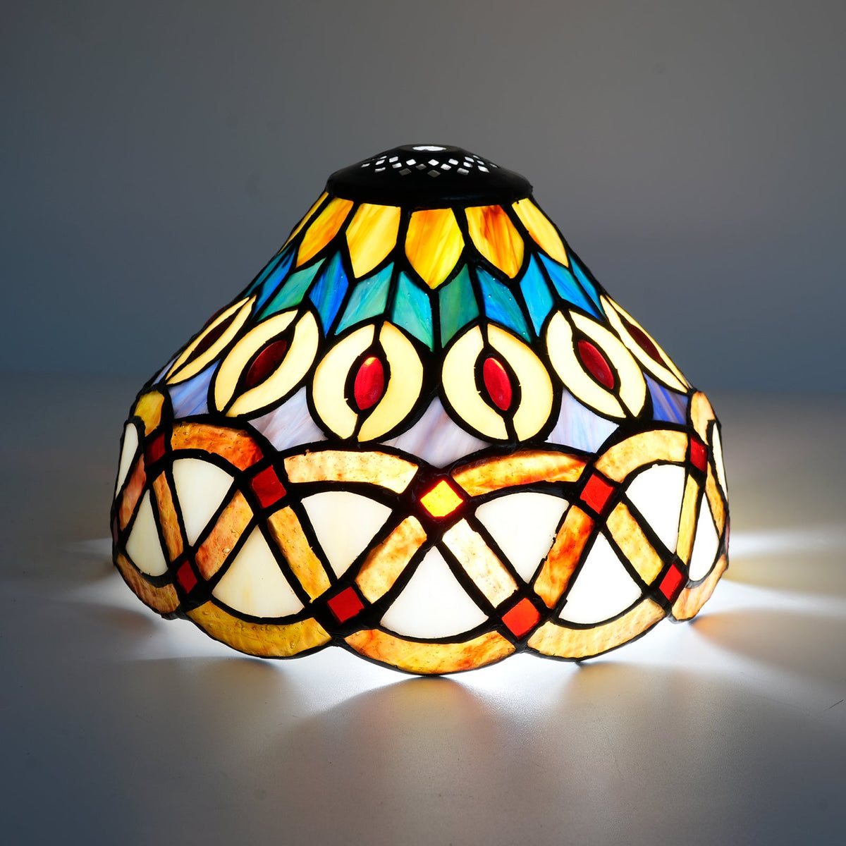 Tiffany-style stained glass lampshade with fruit motif