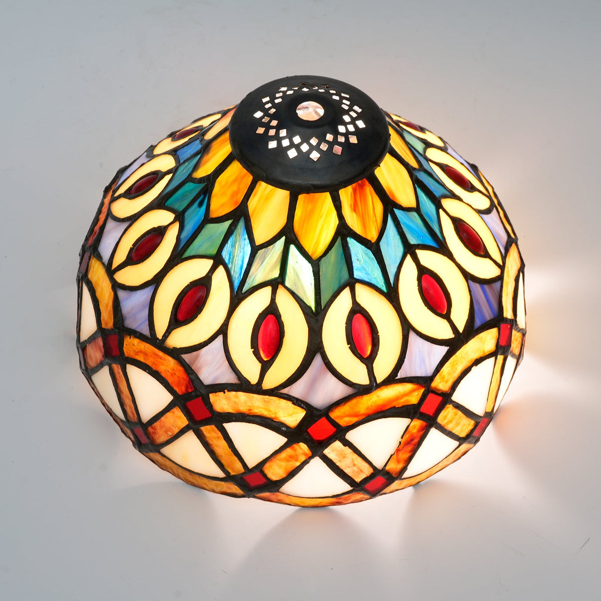 Tiffany-style stained glass lampshade with fruit motif