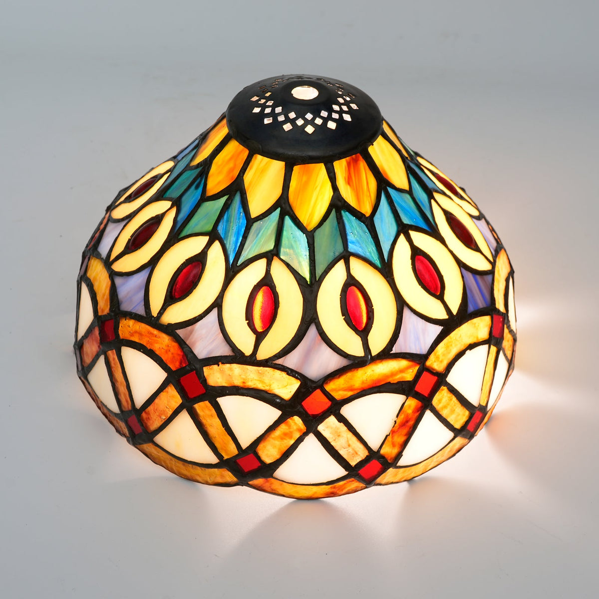 Tiffany-style stained glass lampshade with fruit motif