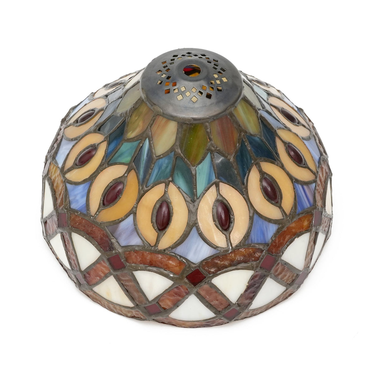 Tiffany-style stained glass lampshade with fruit motif