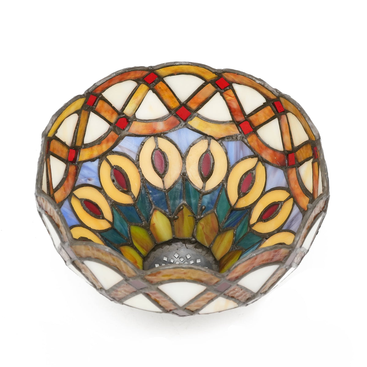 Tiffany-style stained glass lampshade with fruit motif