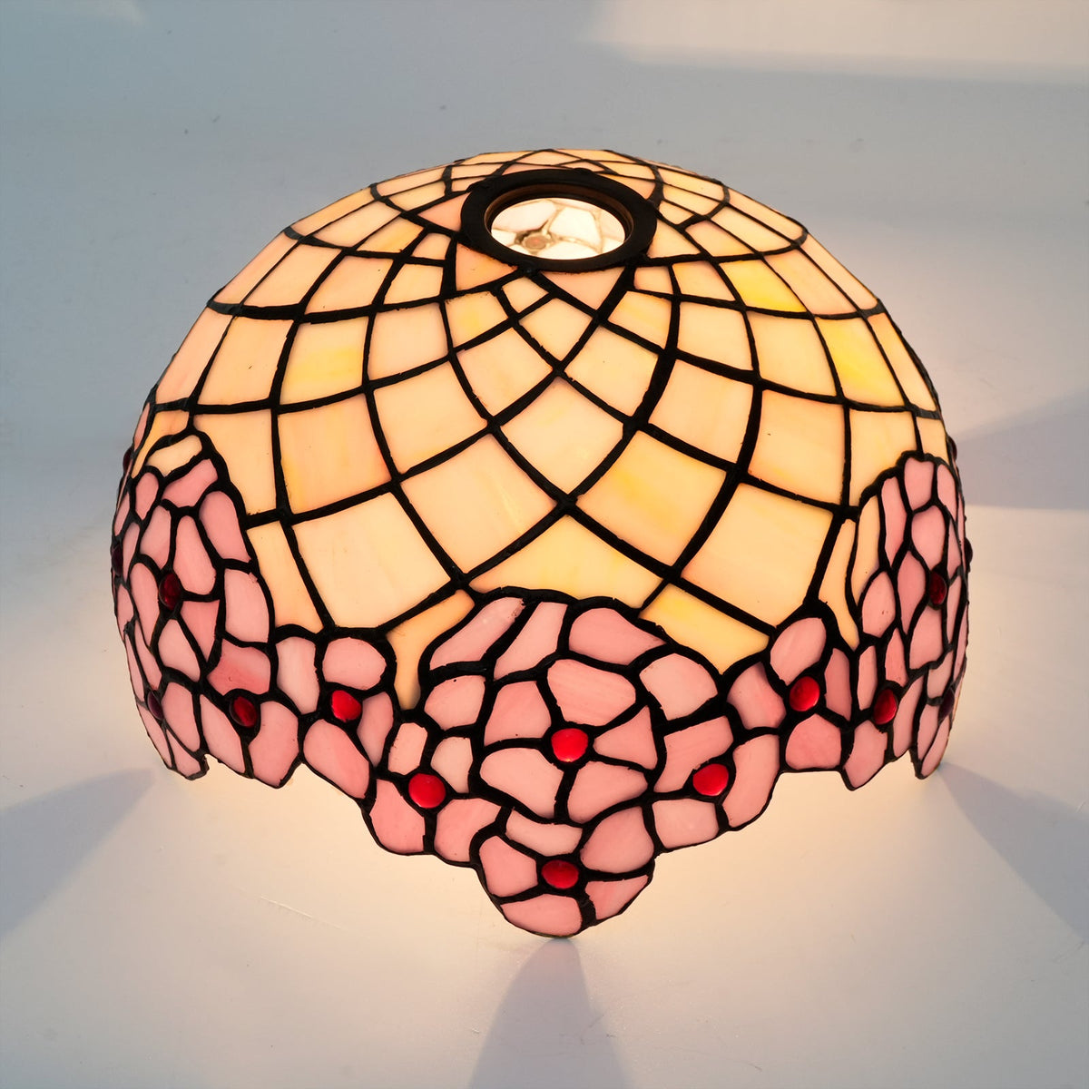 Pale Pink Tiffany Lampshade with Red Beads