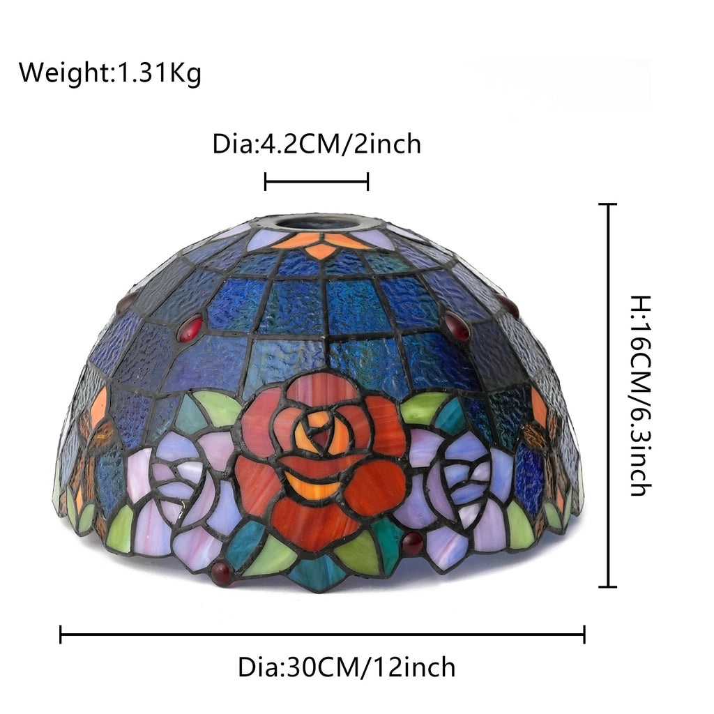 Tiffany-style tinted glass lampshade with a rose pattern